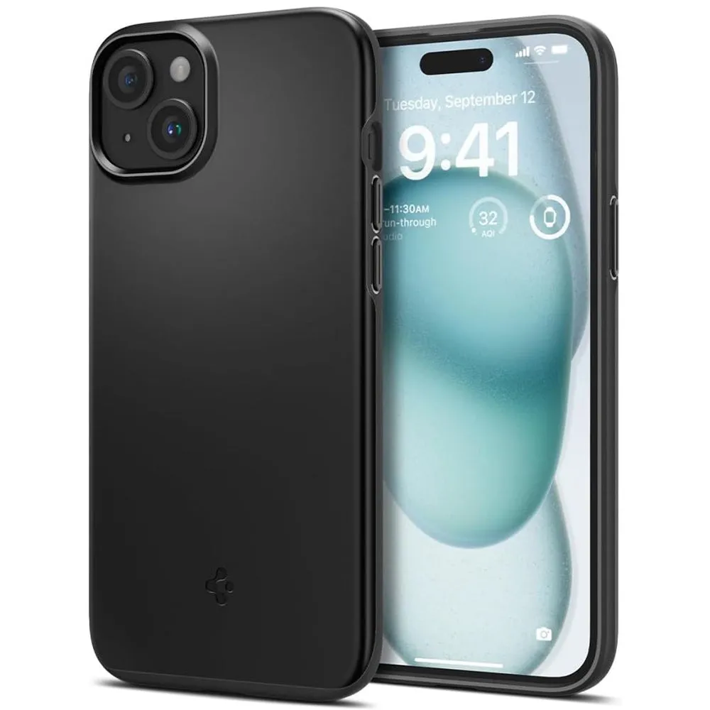 Custodia per Apple iPhone 15, Spigen, Thin Fit, Nera ACS06776 - immagine 1