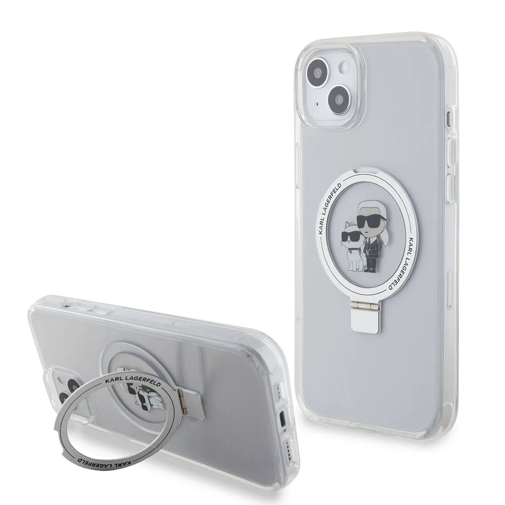 Custodia MagSafe per Apple iPhone 15 Plus, Karl Lagerfeld, Ringstand Karl and Choupette, Bianca - immagine 1