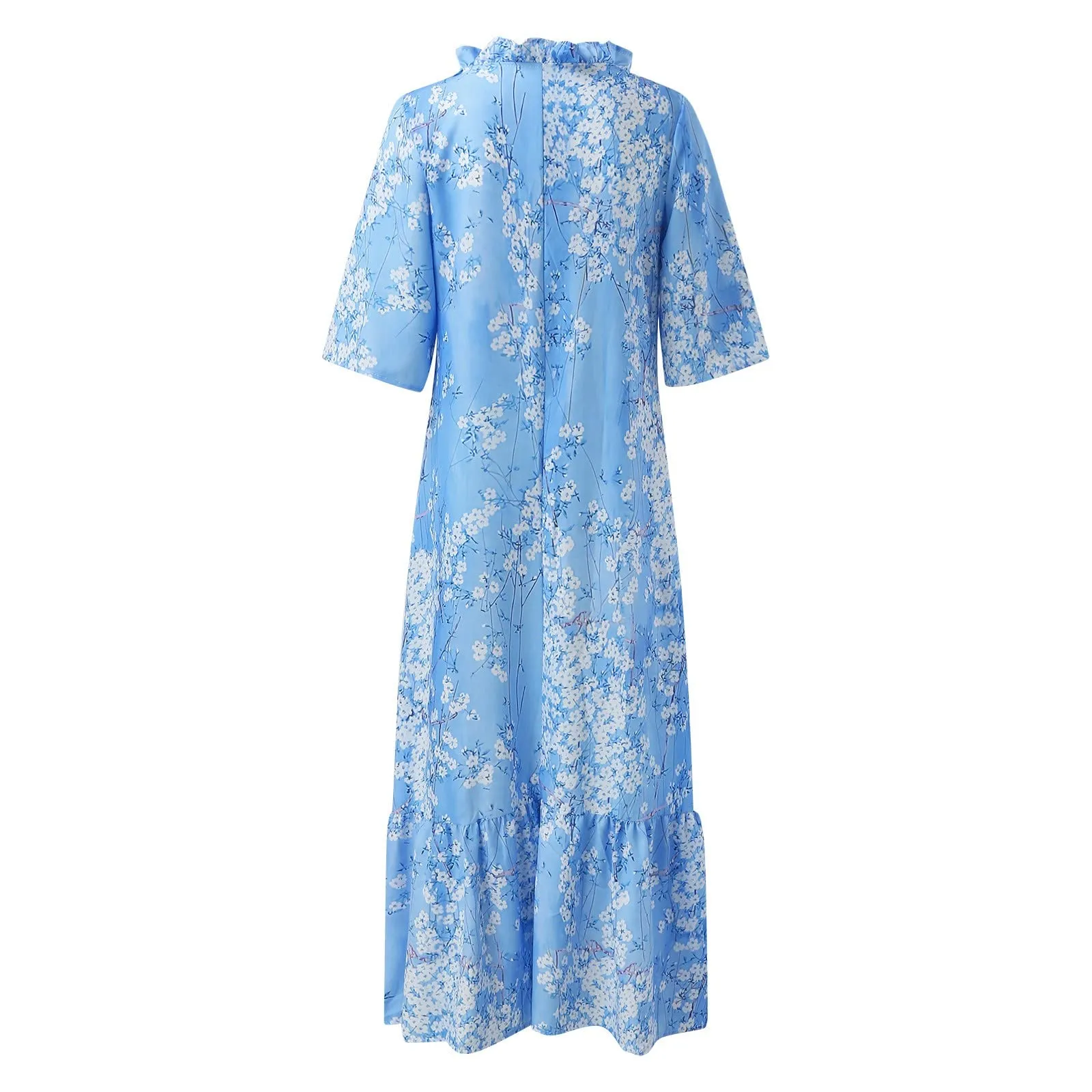 Generico Vestito Donna Estivo Lungo,Abiti Estivi Donna CasualSexy Scollo a V Manica Corta Vestito Elegante con Volant Orlo Abito Lungo Maxi Vestiti da Vacanze Spiaggia - immagine 3