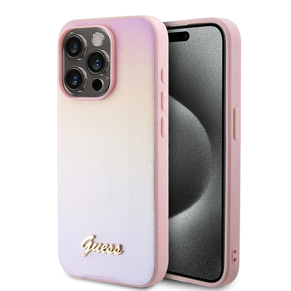 Custodia per Apple iPhone 15 Pro Max, Guess, Iridescent Metal Script, Rosa - immagine 1