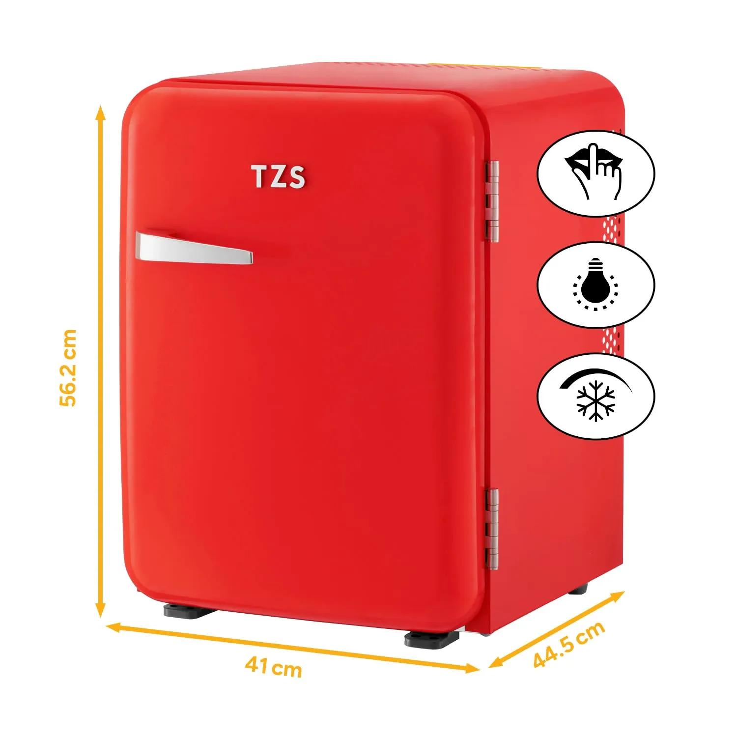 TZS First Austria - Mini Frigorifero Retrò 40L silenzioso - Piccolo Minifrigo design vintage con luce interna e 2 scomparti porta - Minibar per campeggio, ufficio, camera da letto e hotel - rosso - immagine 2