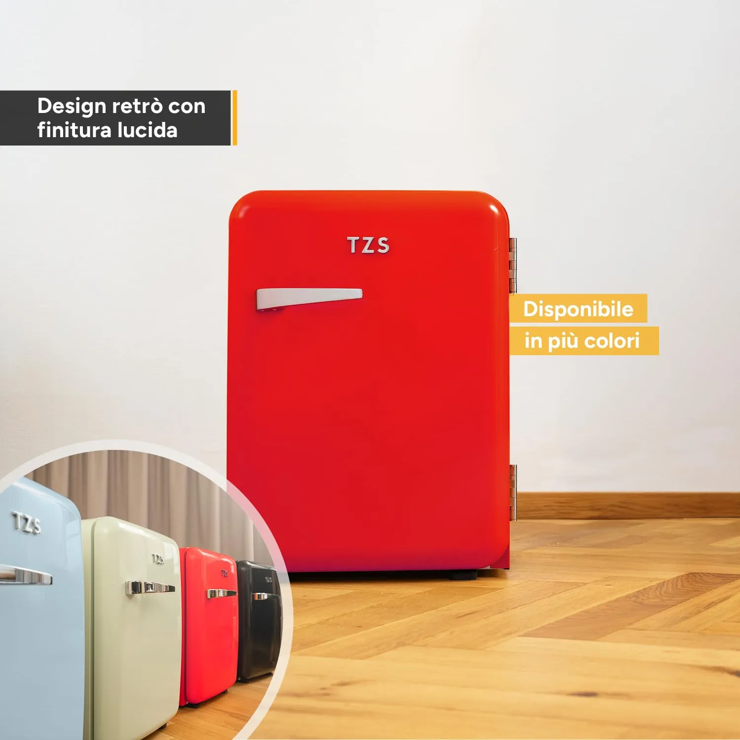TZS First Austria - Mini Frigorifero Retrò 40L silenzioso - Piccolo Minifrigo design vintage con luce interna e 2 scomparti porta - Minibar per campeggio, ufficio, camera da letto e hotel - rosso - immagine 6