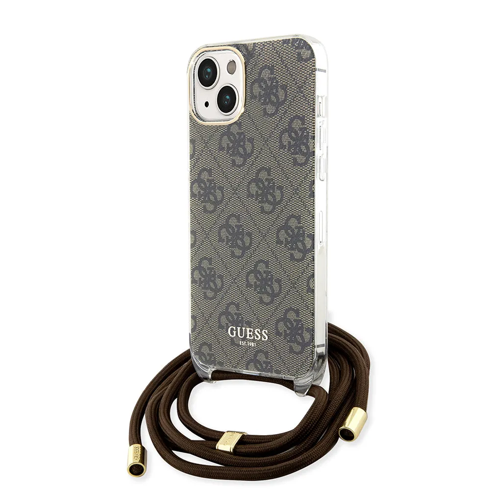 Custodia per Apple iPhone 15, Guess, 4G IML Printed Crossbody, Marrone - immagine 1