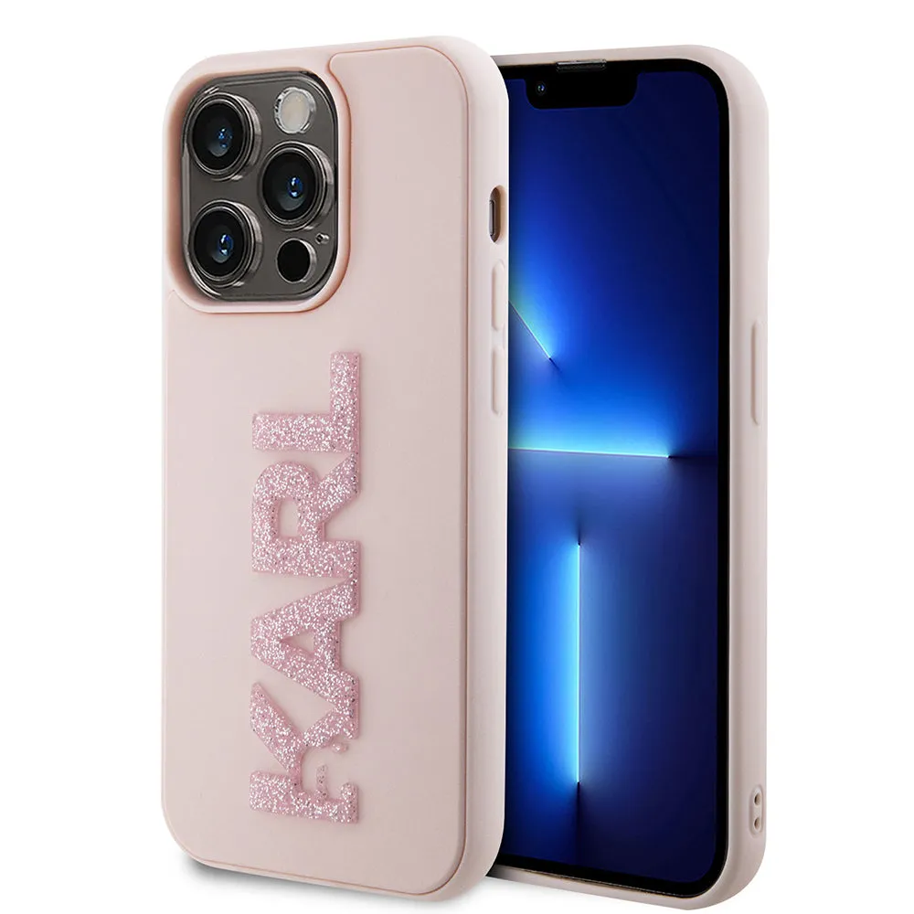 Custodia per Apple iPhone 15 Pro, Karl Lagerfeld, 3D Rubber Glitter Logo Karl, Rosa - immagine 1