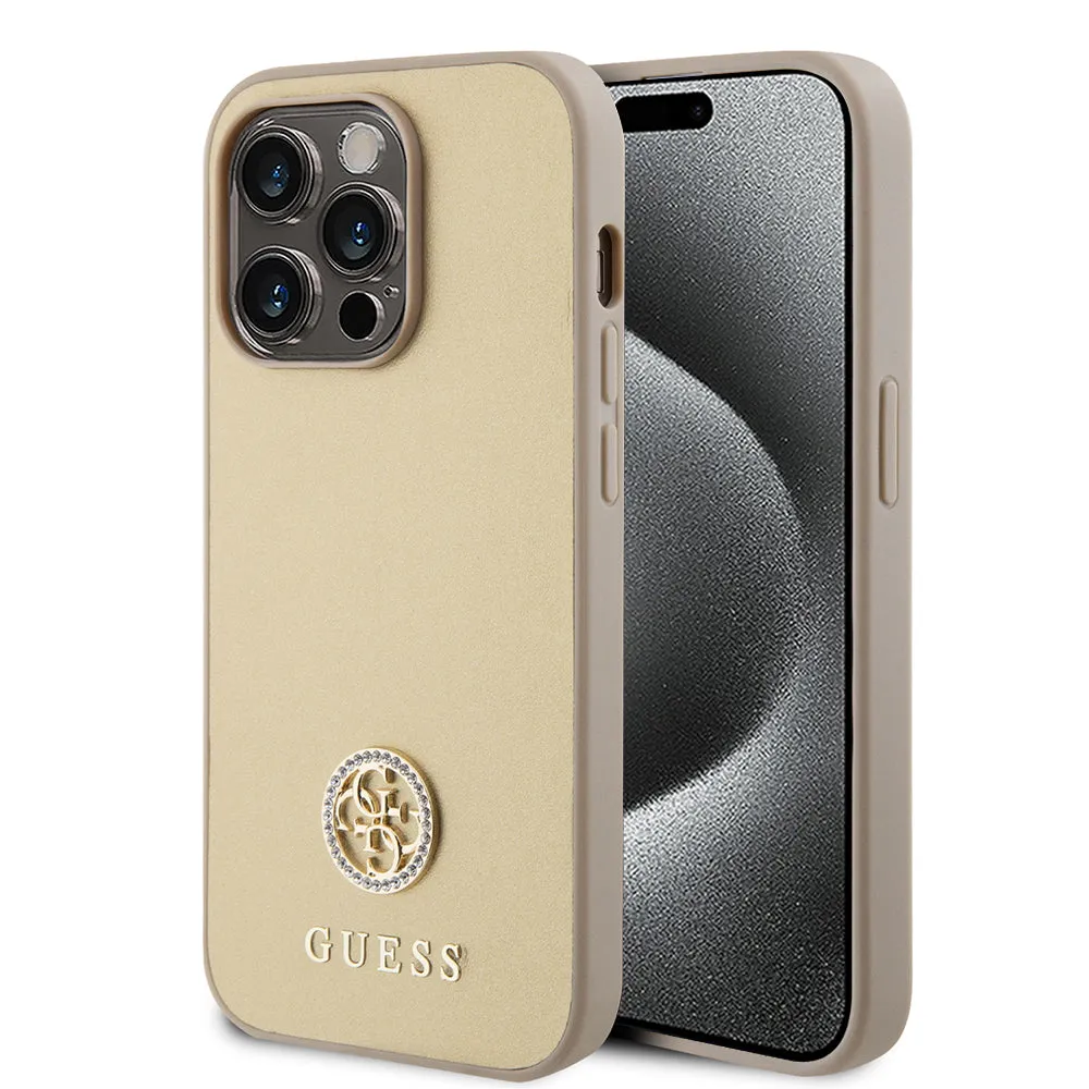 Custodia per Apple iPhone 15 Pro Max, Guess, 4G Strass Metal Logo, Dorata - immagine 1