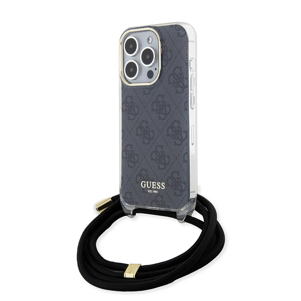 Custodia per Apple iPhone 15 Pro, Guess, Crossbody Cord 4G Print, Nera - immagine 1