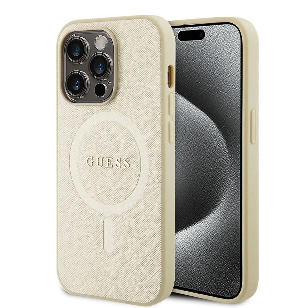 Custodia MagSafe per Apple iPhone 15 Pro, Guess, Saffiano, Beige - immagine 1