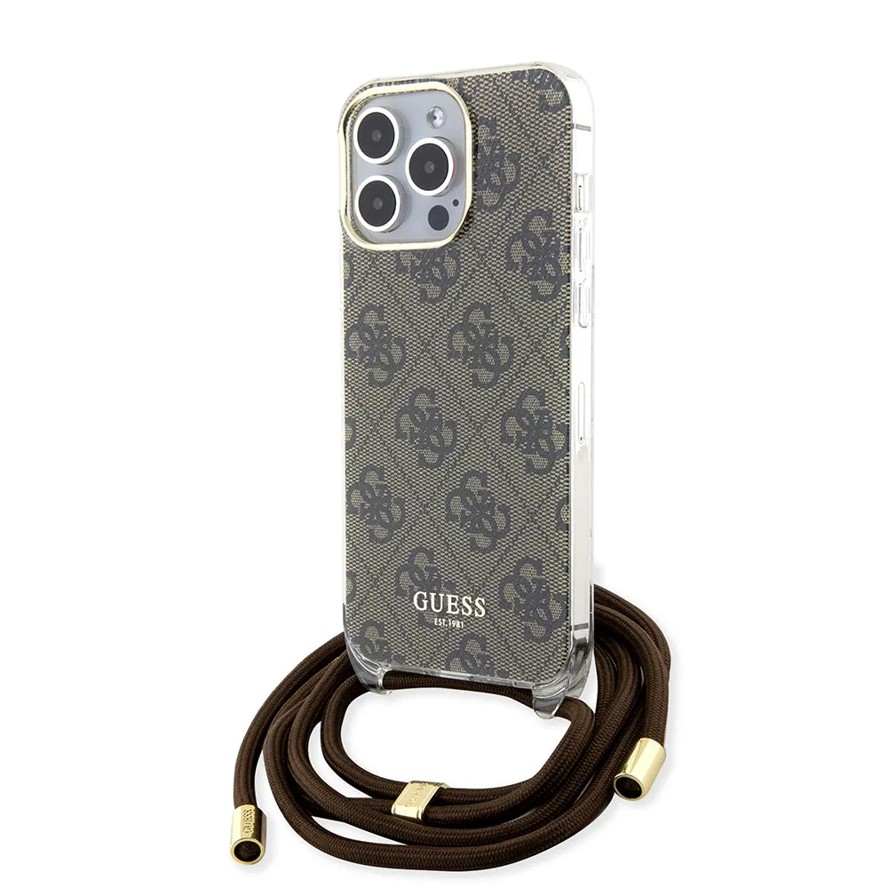 Custodia per Apple iPhone 15 Pro, Guess, Crossbody Cord 4G Print, Marrone - immagine 1