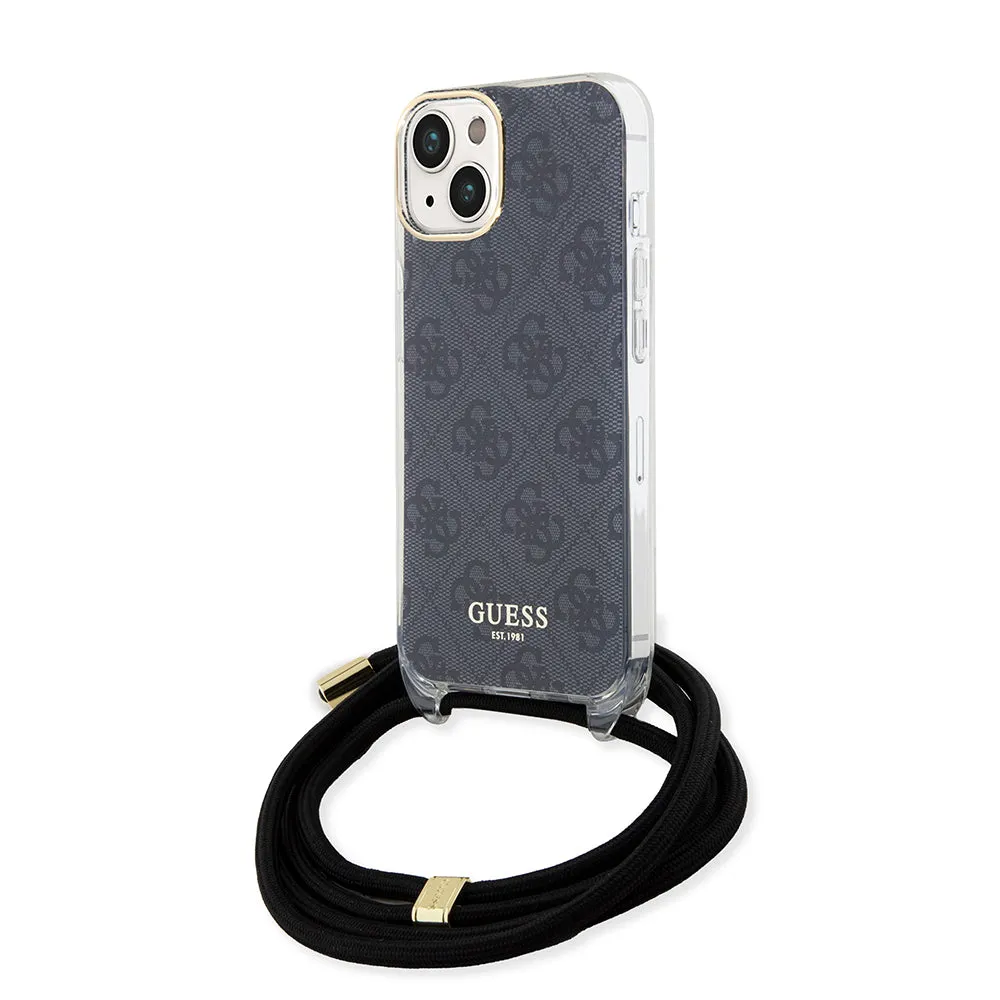 Custodia per Apple iPhone 15, Guess, 4G IML Printed Crossbody, Nera - immagine 1