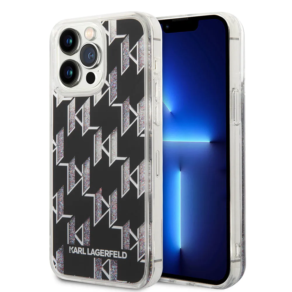 Custodia MagSafe per Apple iPhone 14 Pro Max, Karl Lagerfeld, Monogram Liquid Glitter, Nera - immagine 1