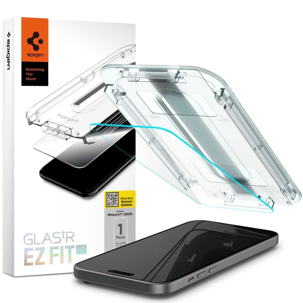 Pellicola Protettiva Schermo Spigen GlastR EZ FIT HD per Apple iPhone 15, Vetro Temperato, Full Glue, 2.5D AGL06907 - immagine 1