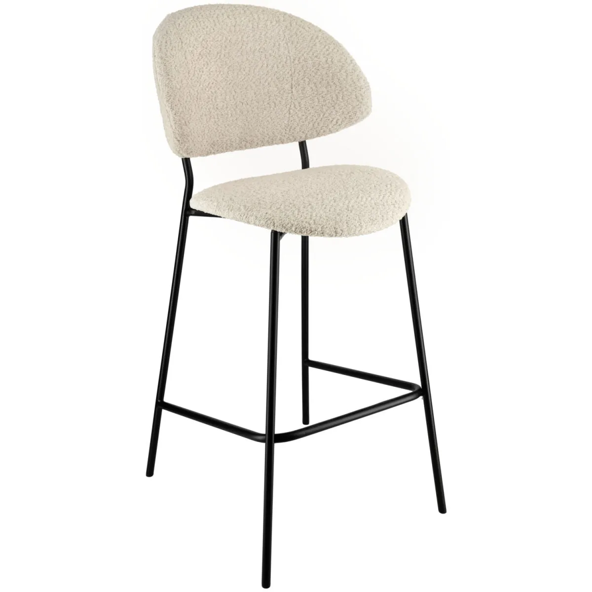 VEGA Sgabello bar Lindo Bouclé; 50.5x54.5x110 cm (LxPxH); seduta beige, struttura nero - immagine 1