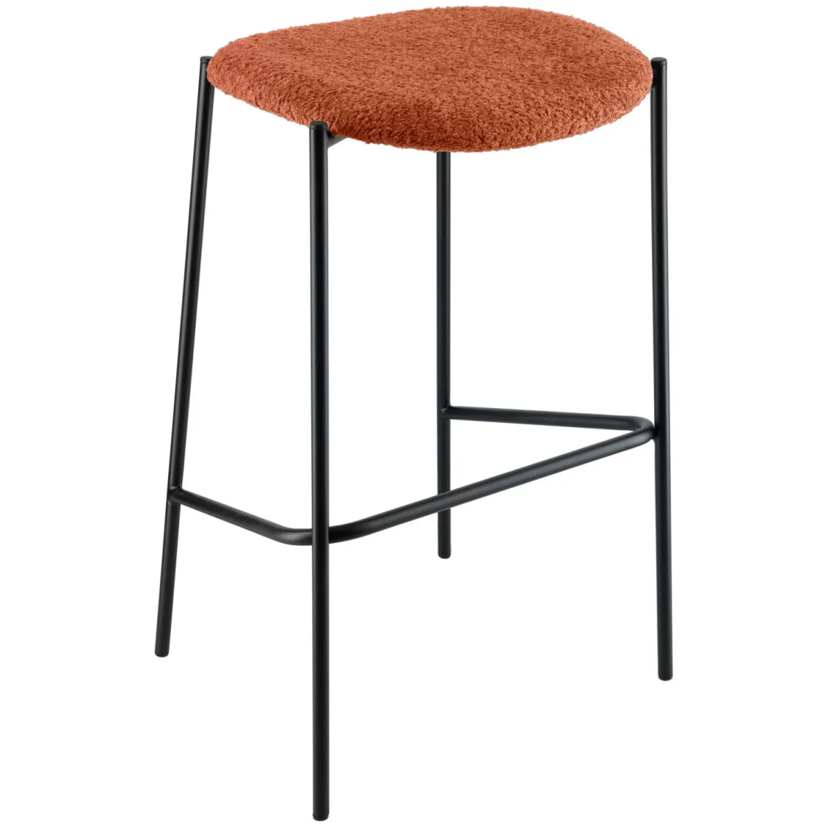 VEGA Sgabello senza schienale Lindo Bouclé; 53x43.5x81 cm (LxPxH); seduta terracotta, struttura nero - immagine 1