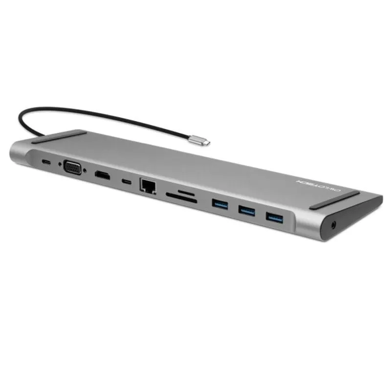 Hub Docking USB-C OWLOTECH 11 porte HDMI VGA 87W PD Ethernet Lettore SD TF Grigio - immagine 1
