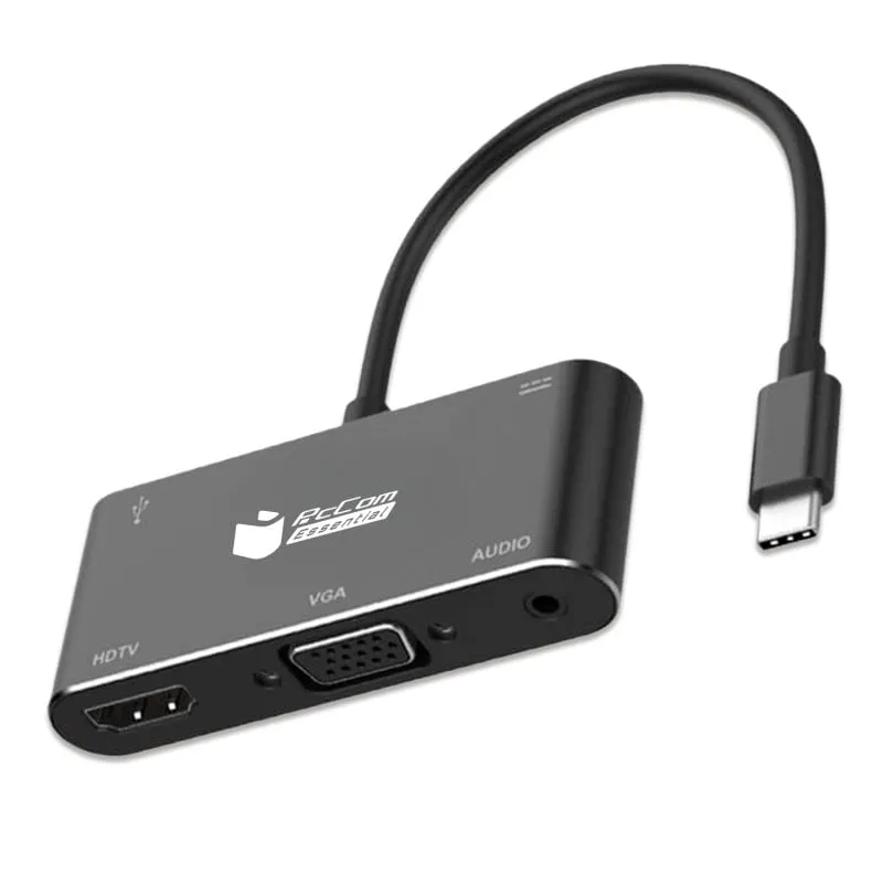 Adattatore HUB USB-C 6 in 1 PcCom Essential per 1 HDMI, 1 VGA, 1 jack audio da 3,5 mm, 1 USB 3.0, 1 USB-C - immagine 1
