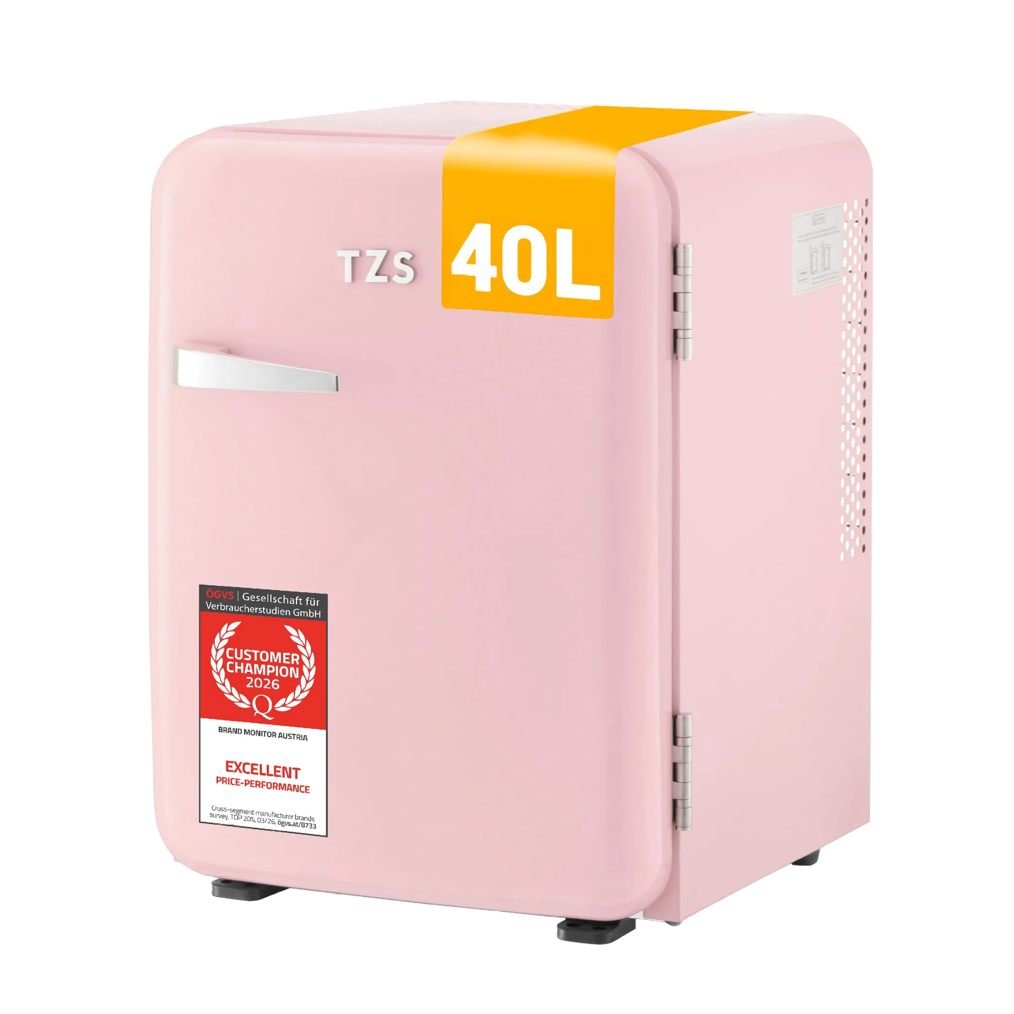 TZS First Austria Mini Frigo Retro 40L - Silenzioso 22dB - Senza Compressore per Camera e Ufficio - Rosa - Frigorifero per Bevande - Design Vintage - immagine 1