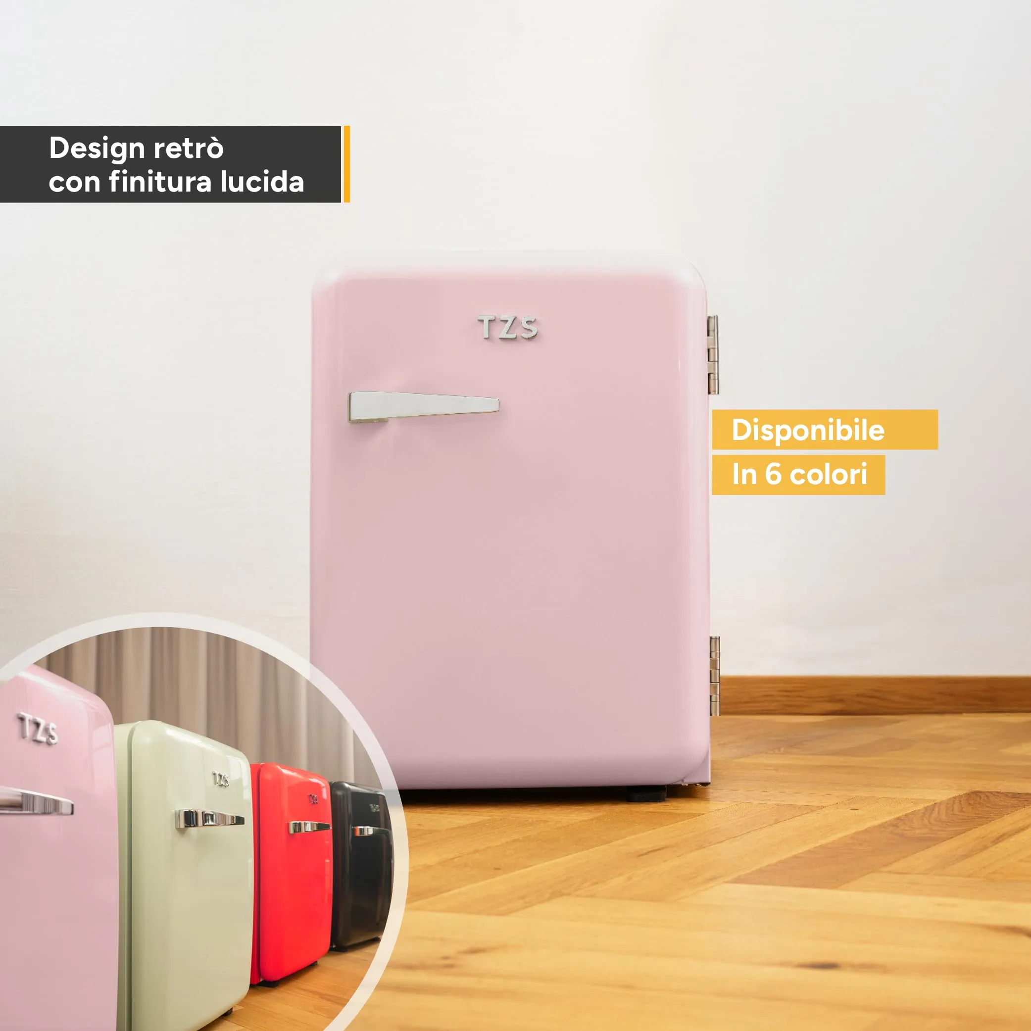 TZS First Austria Mini Frigo Retro 40L - Silenzioso 22dB - Senza Compressore per Camera e Ufficio - Rosa - Frigorifero per Bevande - Design Vintage - immagine 6