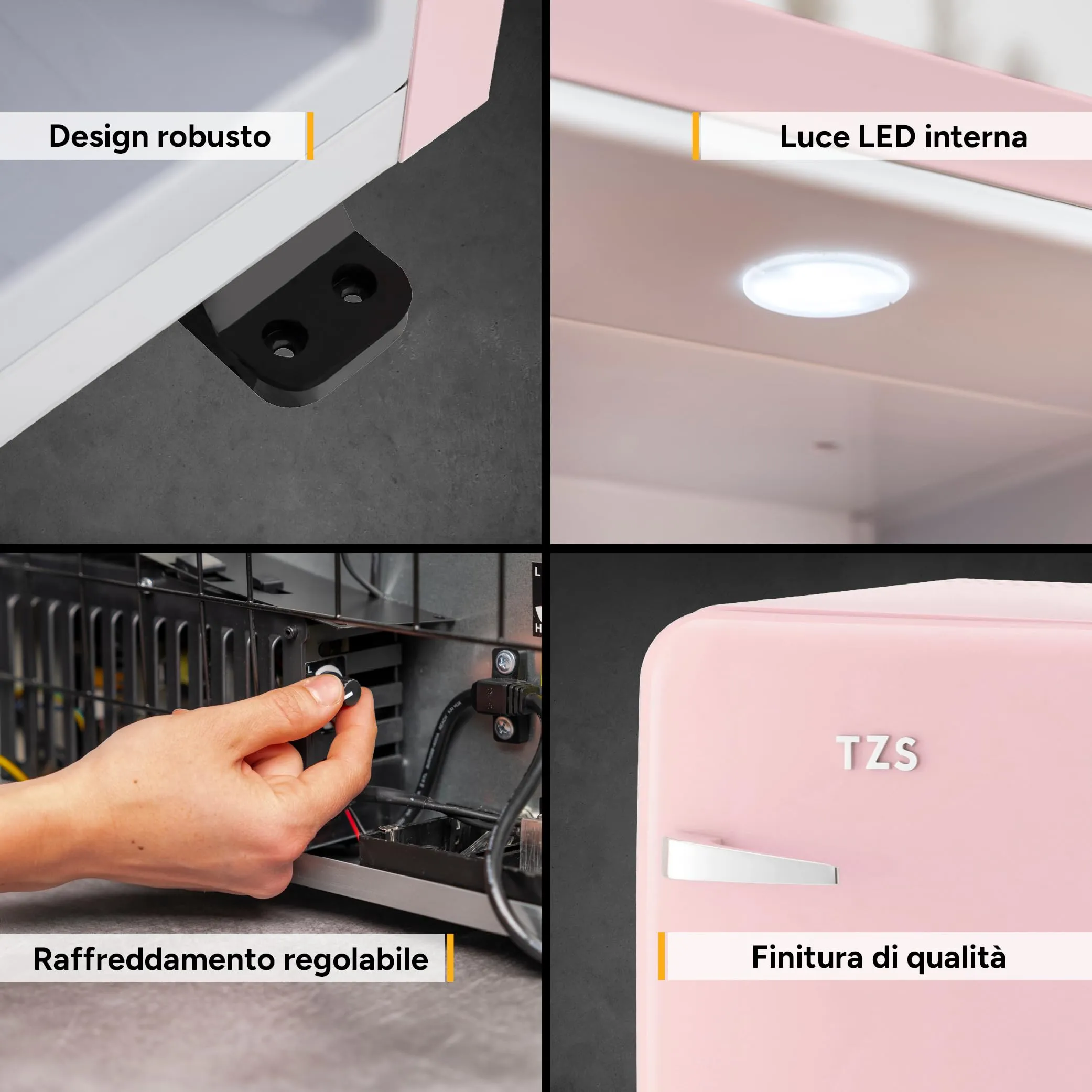 TZS First Austria Mini Frigo Retro 40L - Silenzioso 22dB - Senza Compressore per Camera e Ufficio - Rosa - Frigorifero per Bevande - Design Vintage - immagine 7