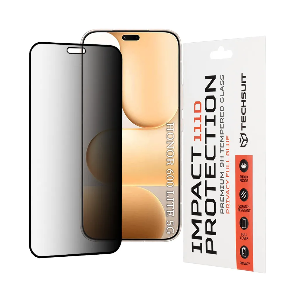Pellicola Protettiva Schermo Privacy Techsuit per Honor 600 Lite, Vetro Temperato, Full Glue, 111D - immagine 1