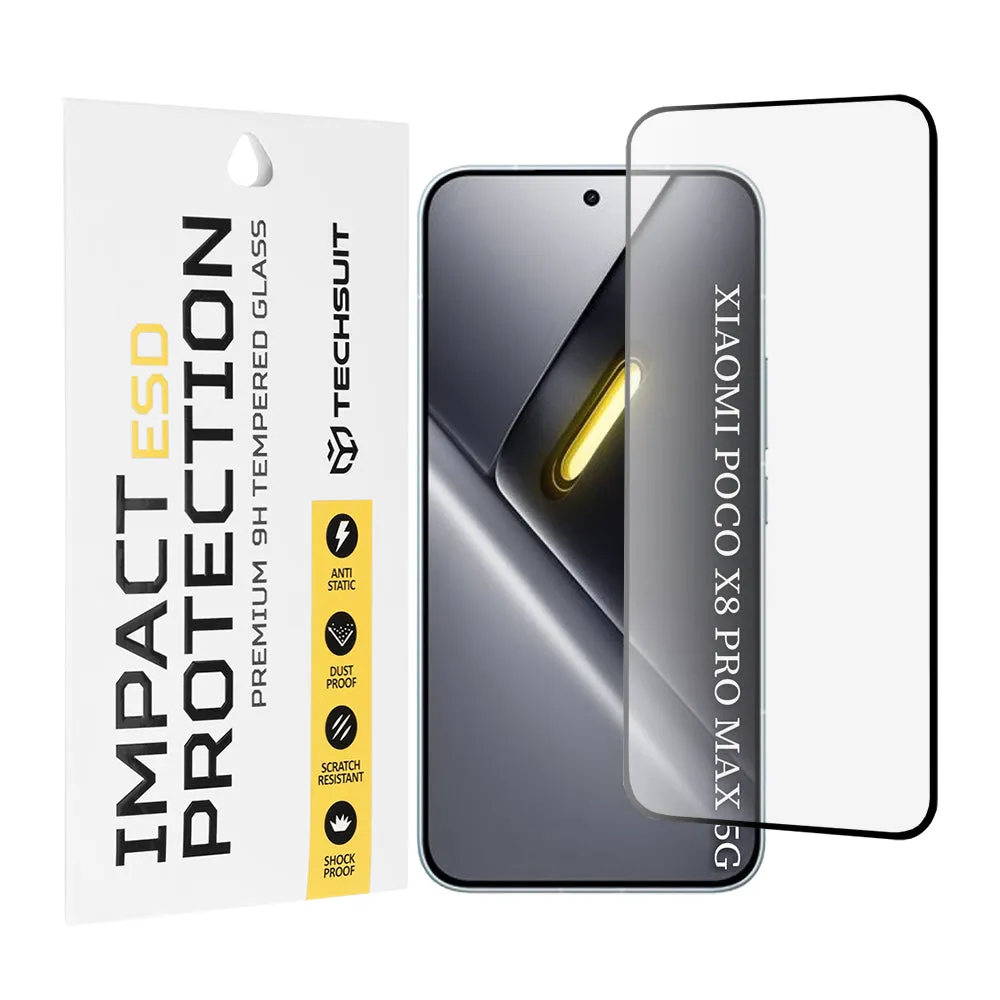 Pellicola protettiva schermo Techsuit per Xiaomi Poco X8 Pro Max, Vetro Temperato, Full Glue, Nera - immagine 1
