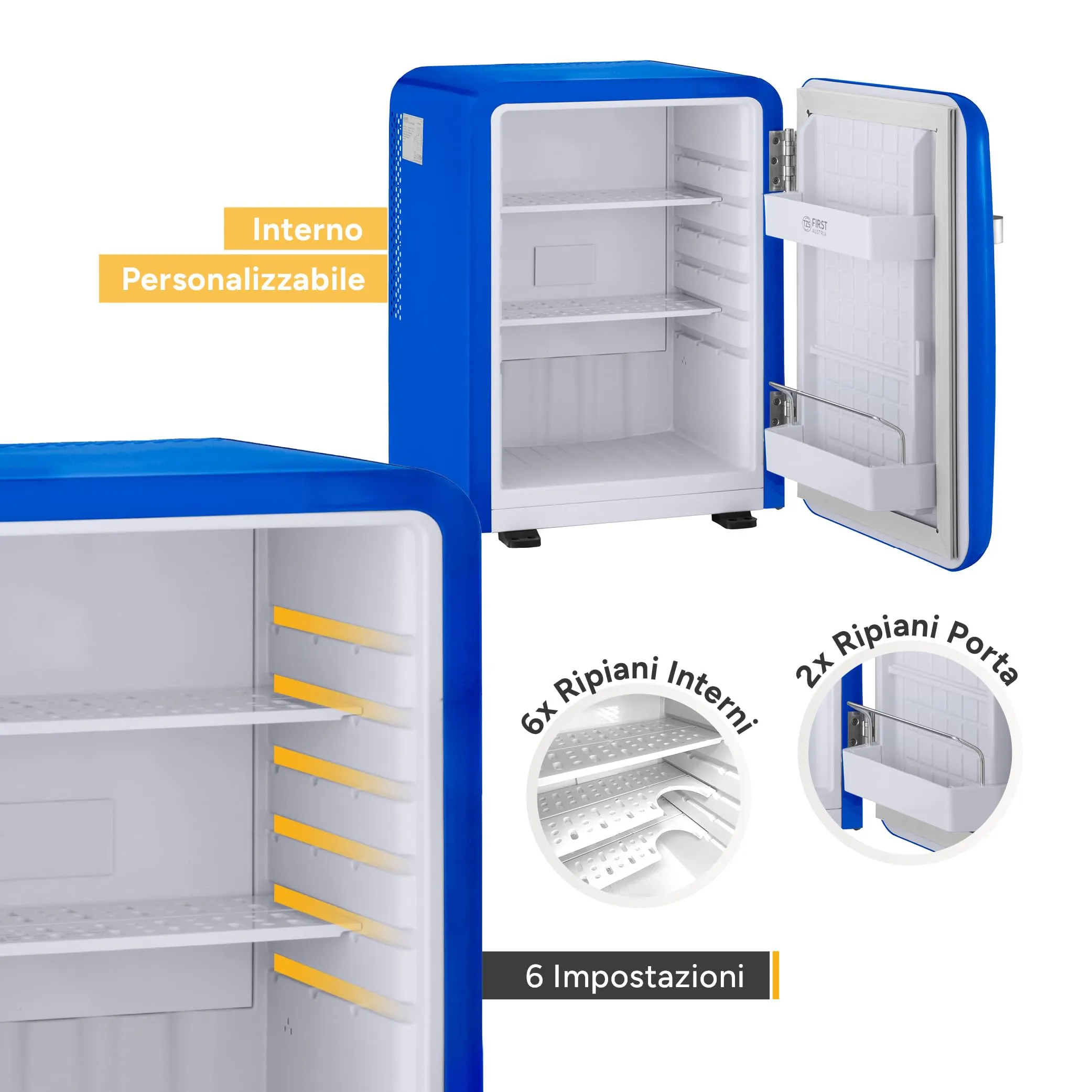 TZS First Austria - Mini Frigo Retro 40L - Silenzioso 22dB - Senza Compressore per Camera e Ufficio - Blu scuro - Frigorifero per Bevande - Design Vintage - immagine 4