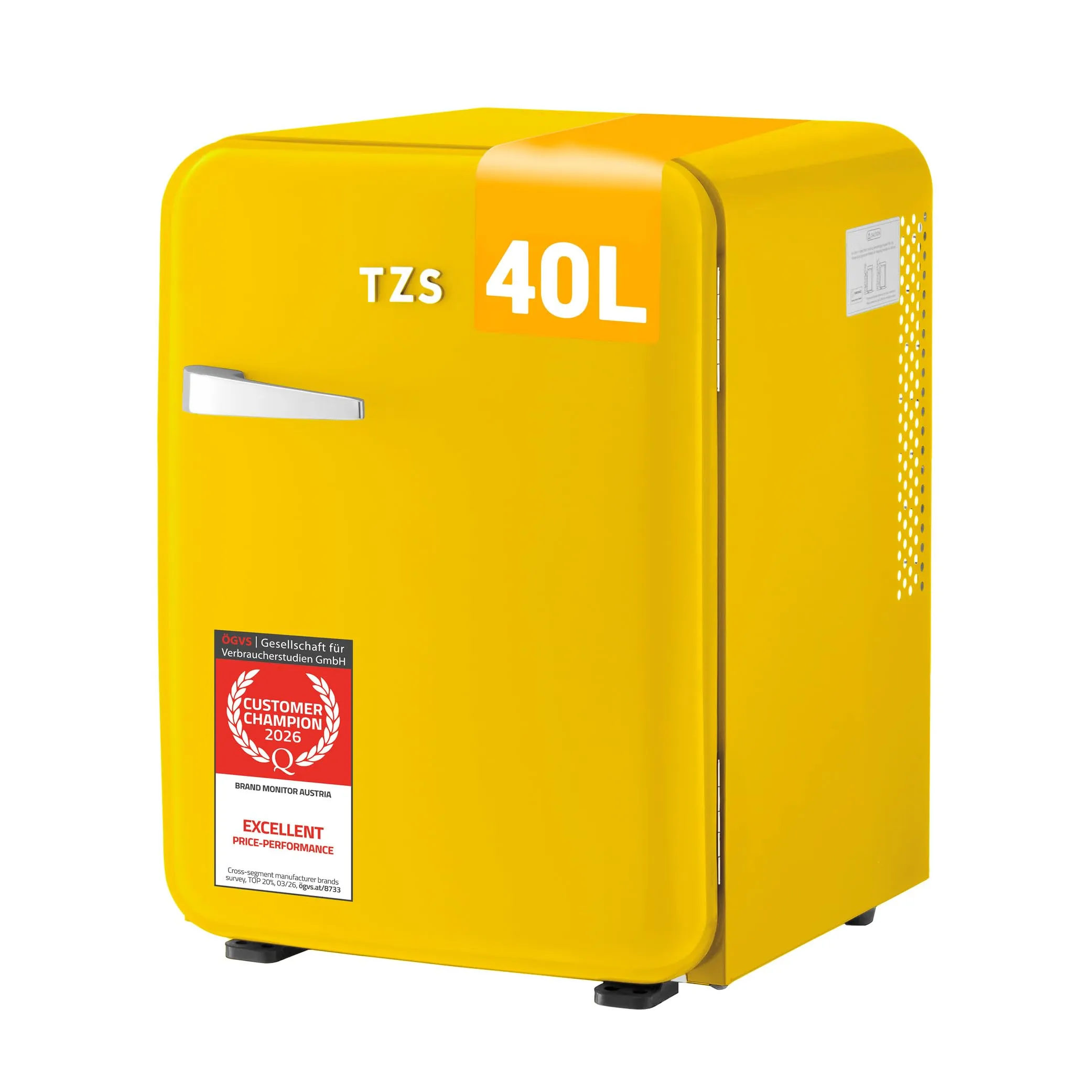 TZS First Austria - Mini Frigo Retro 40L - Silenzioso 22dB - Senza Compressore per Camera e Ufficio - Giallo - Frigorifero per Bevande - Design Vintage - immagine 1