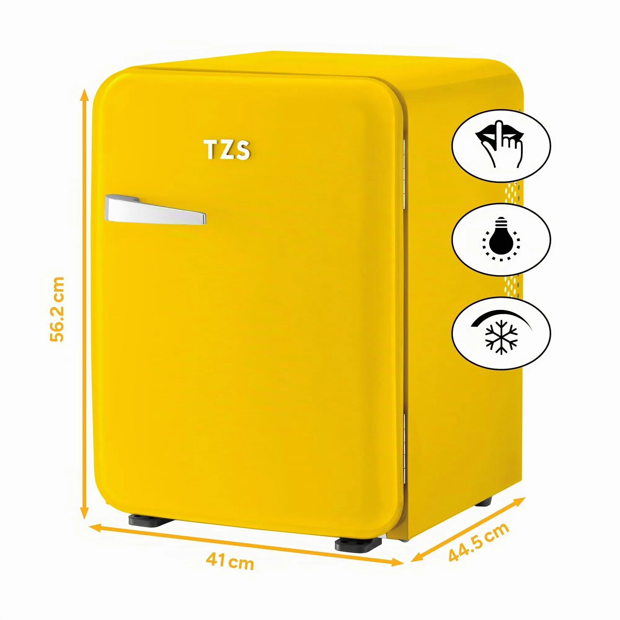 TZS First Austria - Mini Frigo Retro 40L - Silenzioso 22dB - Senza Compressore per Camera e Ufficio - Giallo - Frigorifero per Bevande - Design Vintage - immagine 2