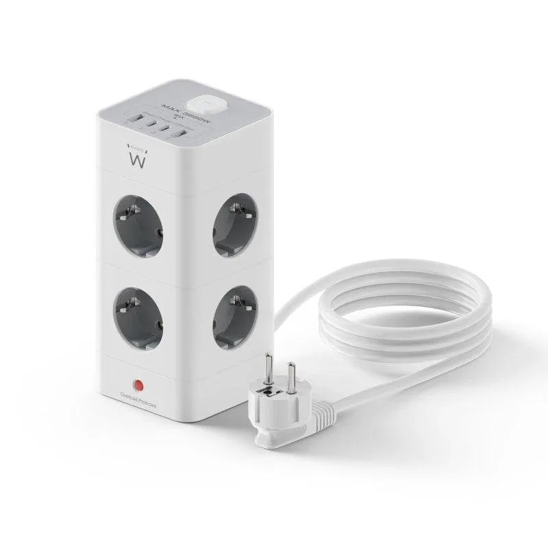 Multipresa Ewent EW3864 8 prese 2 USB-A 2 USB-C protezione sovraccarico interruttore - immagine 1