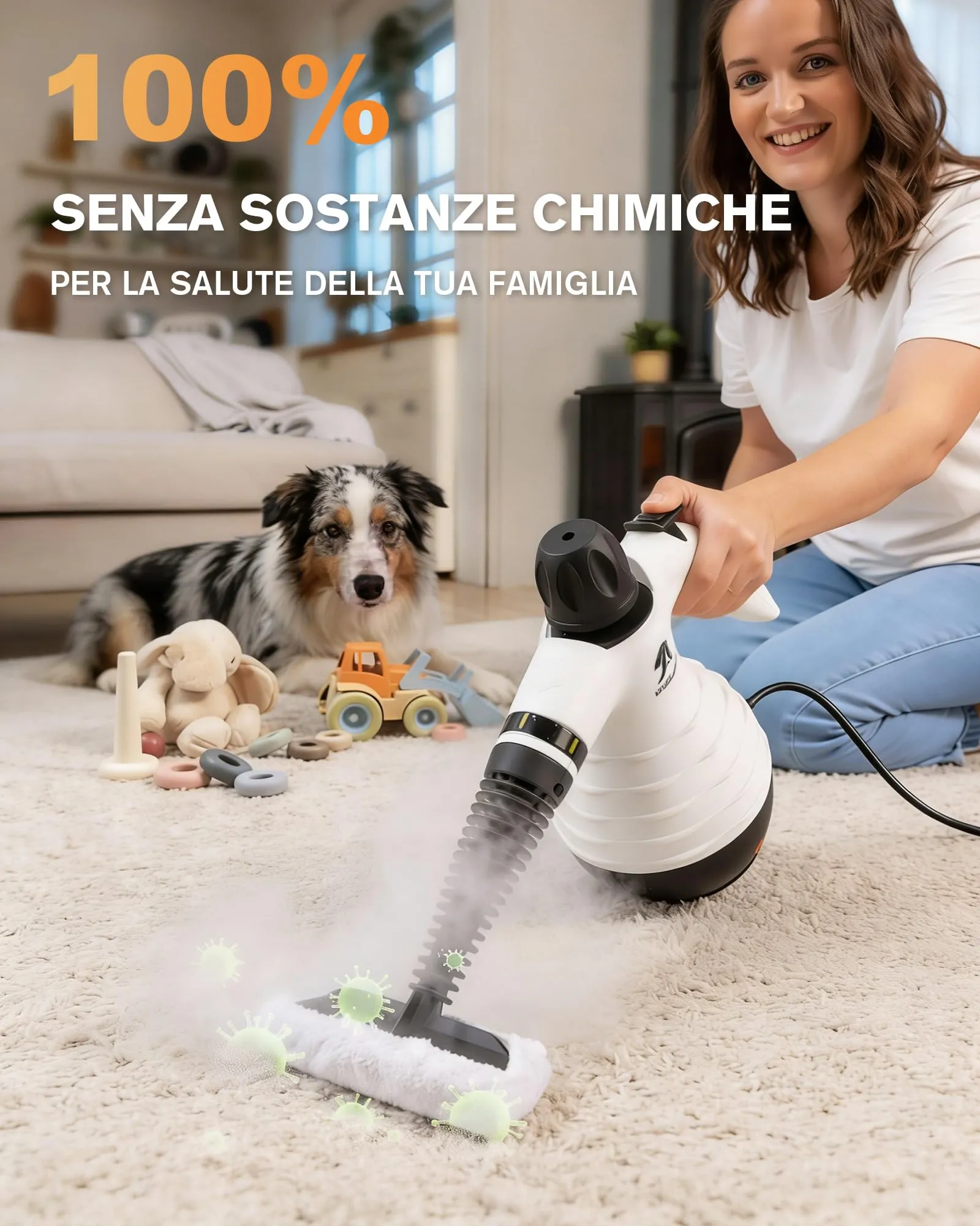 MLMLANT Pulitrice a Vapore Portatile, Steam Cleaner con 10 Accessori - immagine 3