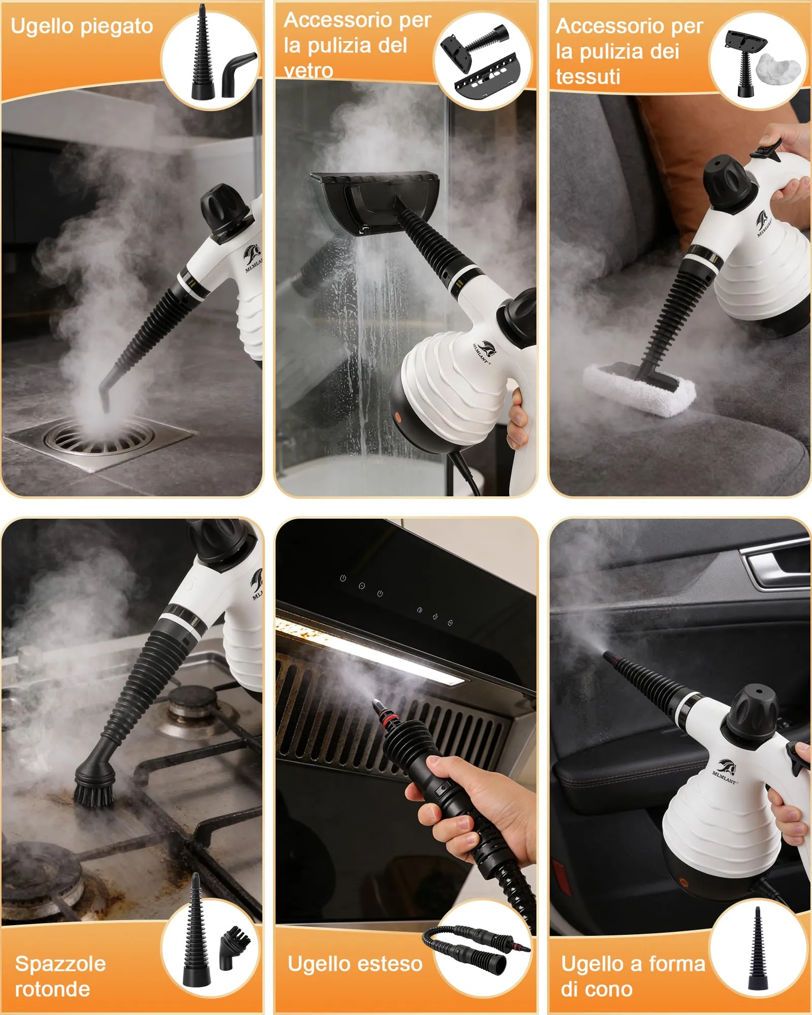 MLMLANT Pulitrice a Vapore Portatile, Steam Cleaner con 10 Accessori - immagine 5