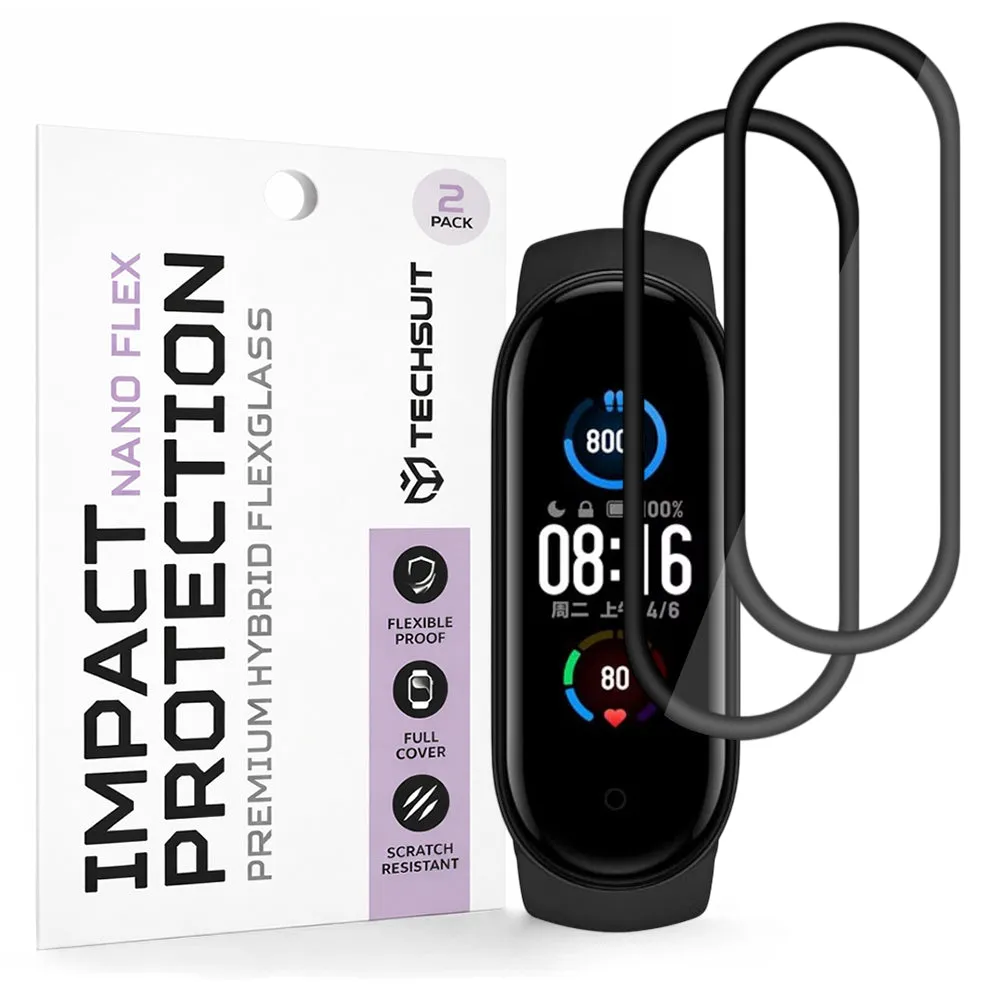 Pellicola Protettiva Techsuit Nano Flex per Xiaomi Smart Band 6 / 5, Set 2 pezzi, Plastica, Nera - immagine 1