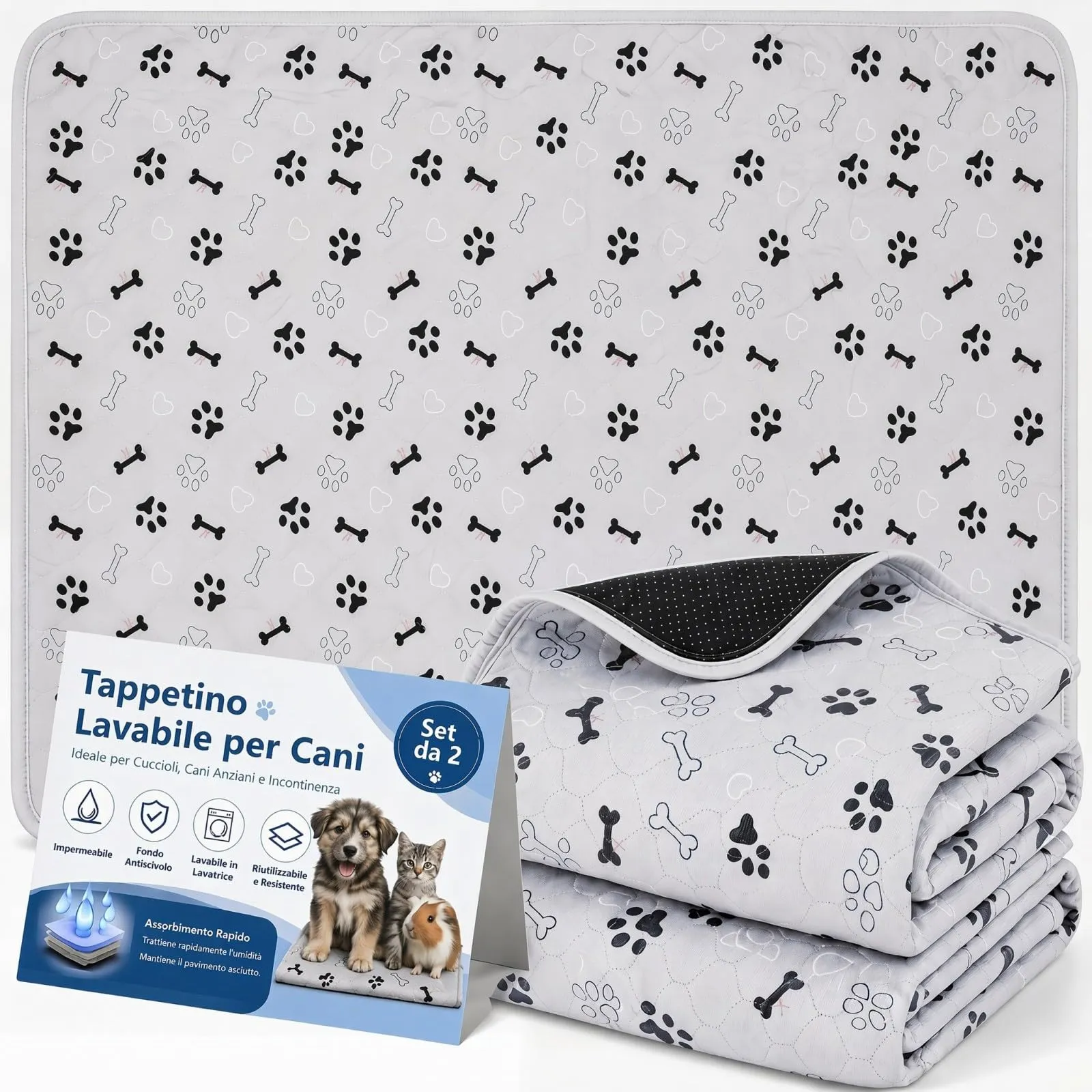 Traversine Lavabili per Cani, 2 Pezzi 90x120 cm Assorbente e Riutilizzabili - immagine 1