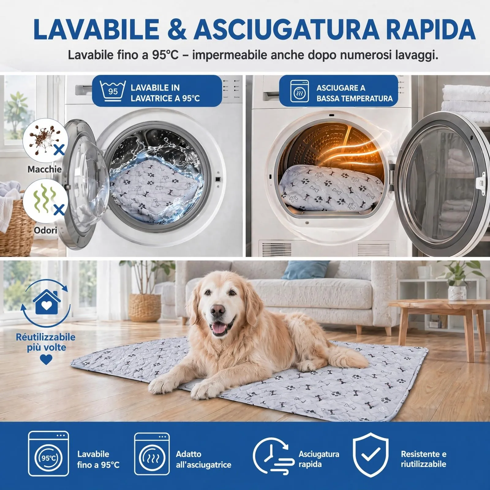Traversine Lavabili per Cani, 2 Pezzi 104x104cm Assorbente e Riutilizzabili - immagine 5