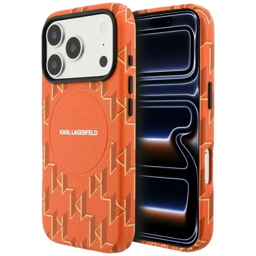 Custodia MagSafe per Apple iPhone 17 Pro Max, Karl Lagerfeld, Logo KL Monogram, Arancione - immagine 1