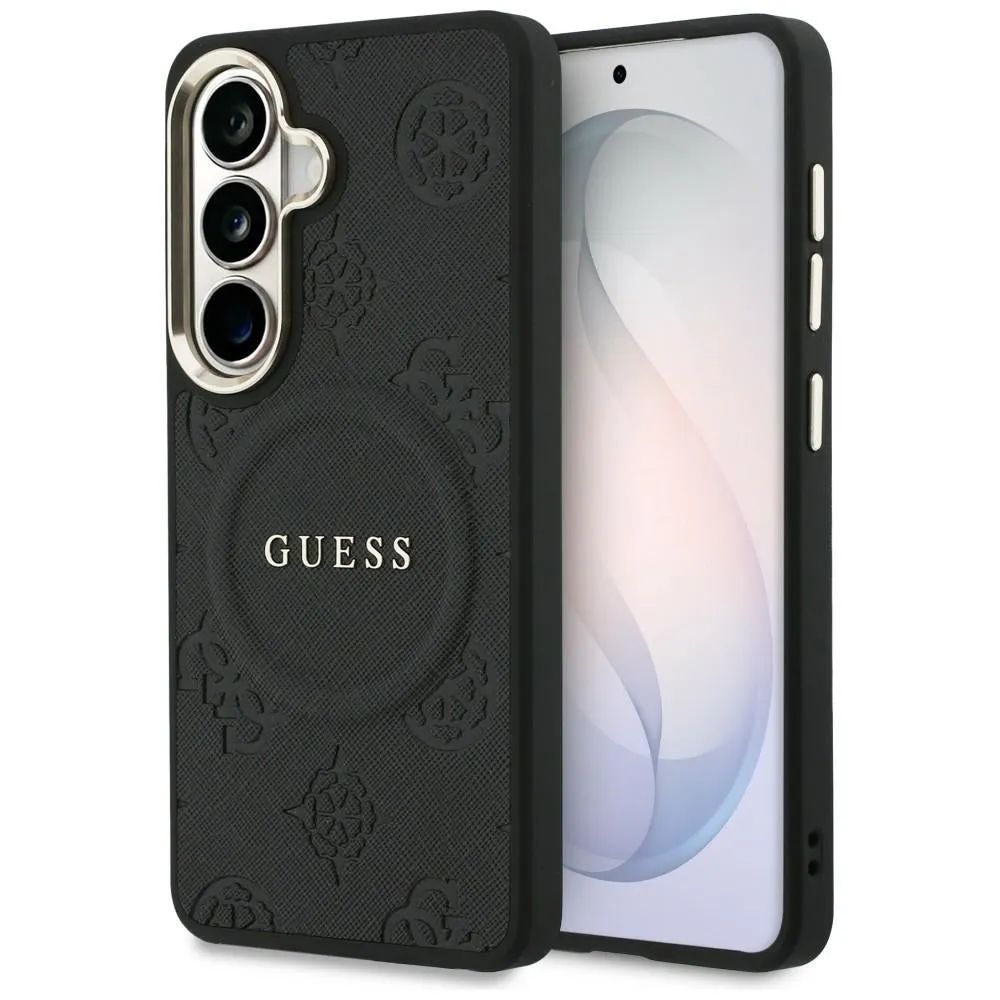 Custodia MagSafe per Samsung Galaxy S26 Plus S947, GUESS, Saffiano Peony Embossed Ring, Nera - immagine 1
