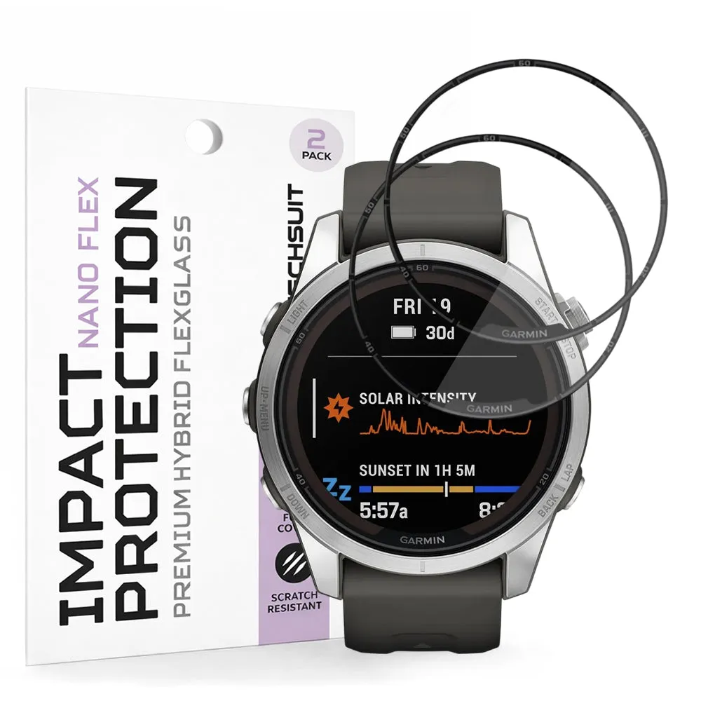 Pellicola Protettiva Techsuit Nano Flex per Garmin Fenix 7S Pro Solar, Set 2 pezzi, Plastica, Nera - immagine 1