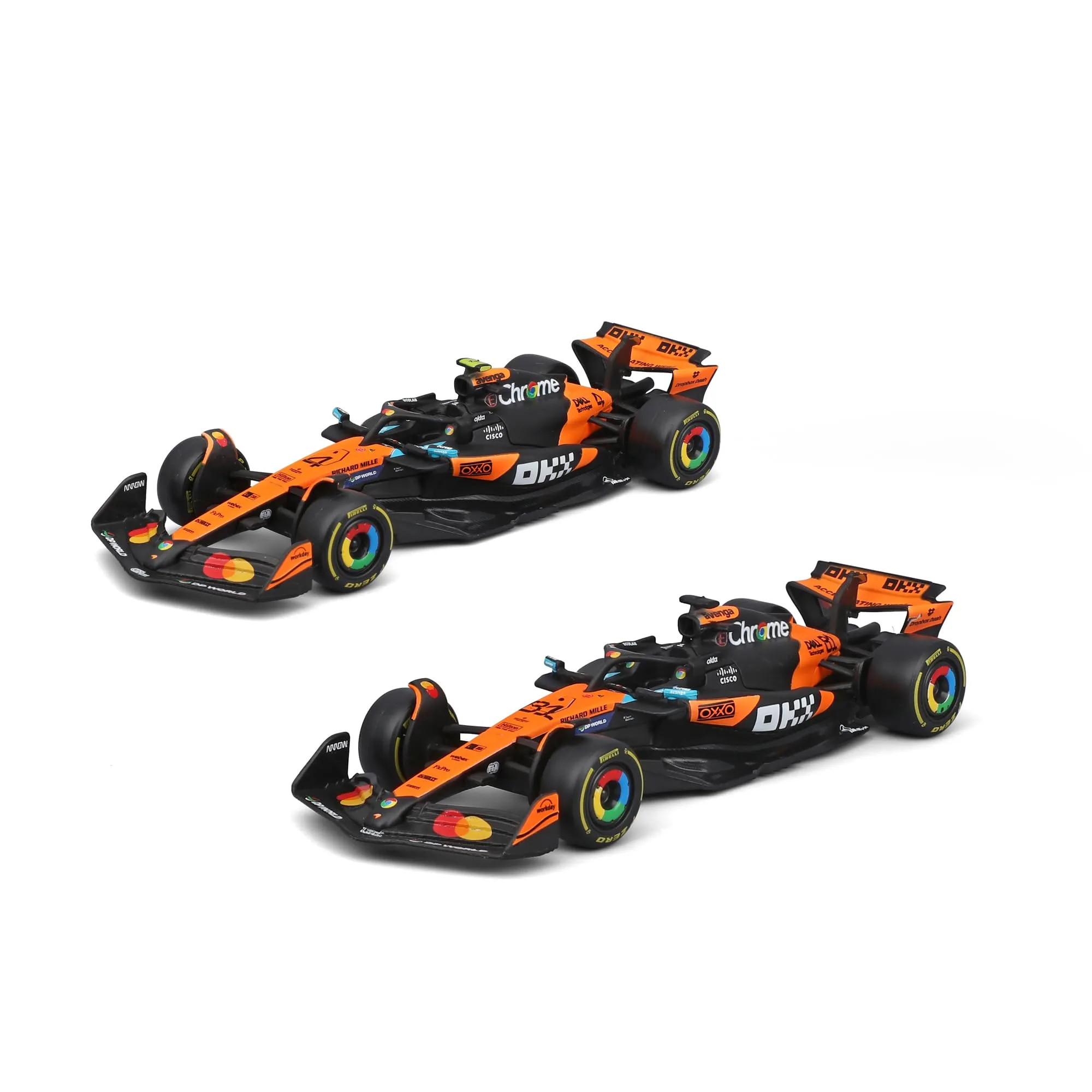 Bburago McLaren MCL39 F1 2025, scala 1:43, campionato della squadra Lando Norris & Oscar Piastri, confezione da due pezzi, set da collezione con licenza ufficiale McLaren, set da collezione Formula 1 - immagine 1