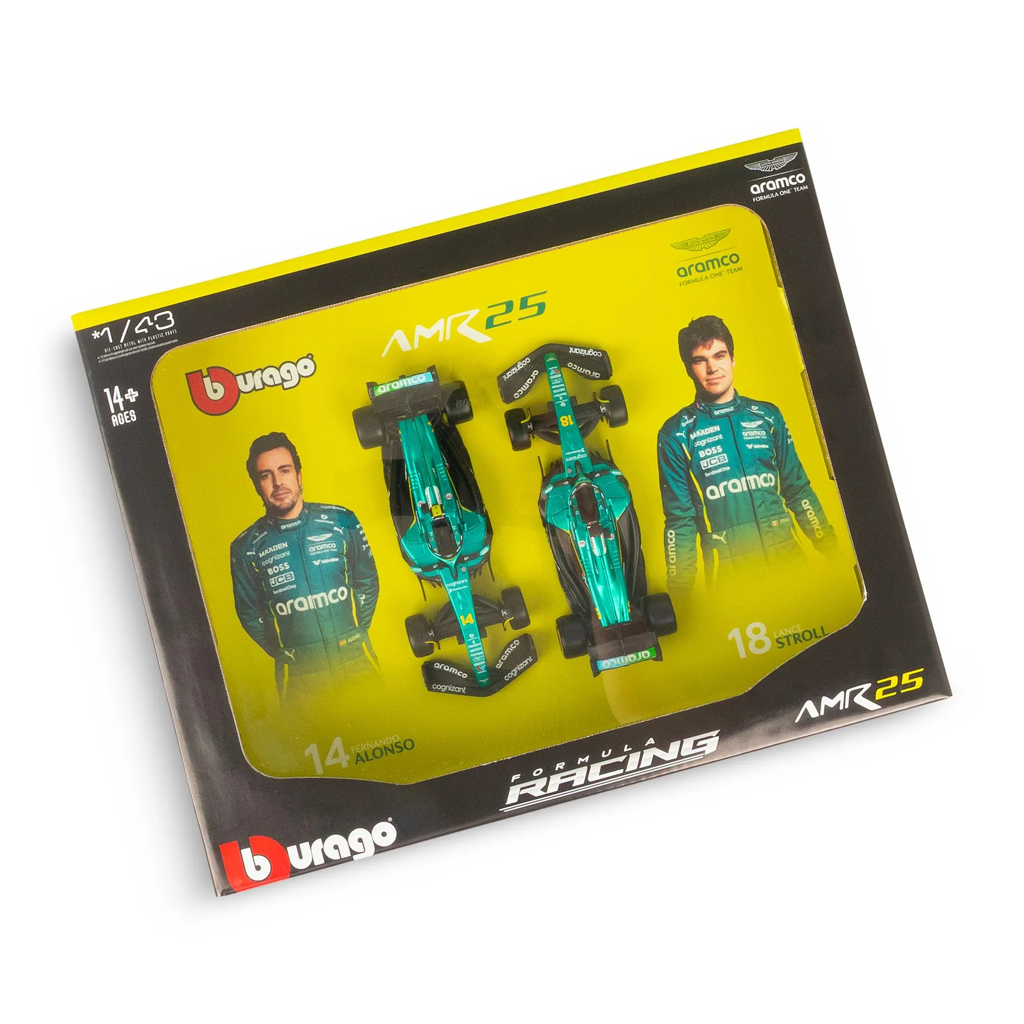 Bburago Aston Martin AMR25 F1 2025, scala 1:43, Fernando Alonso & Lance Stroll Team, set da collezione con licenza ufficiale Aston Martin, set da collezione Formula 1 2025 - immagine 4