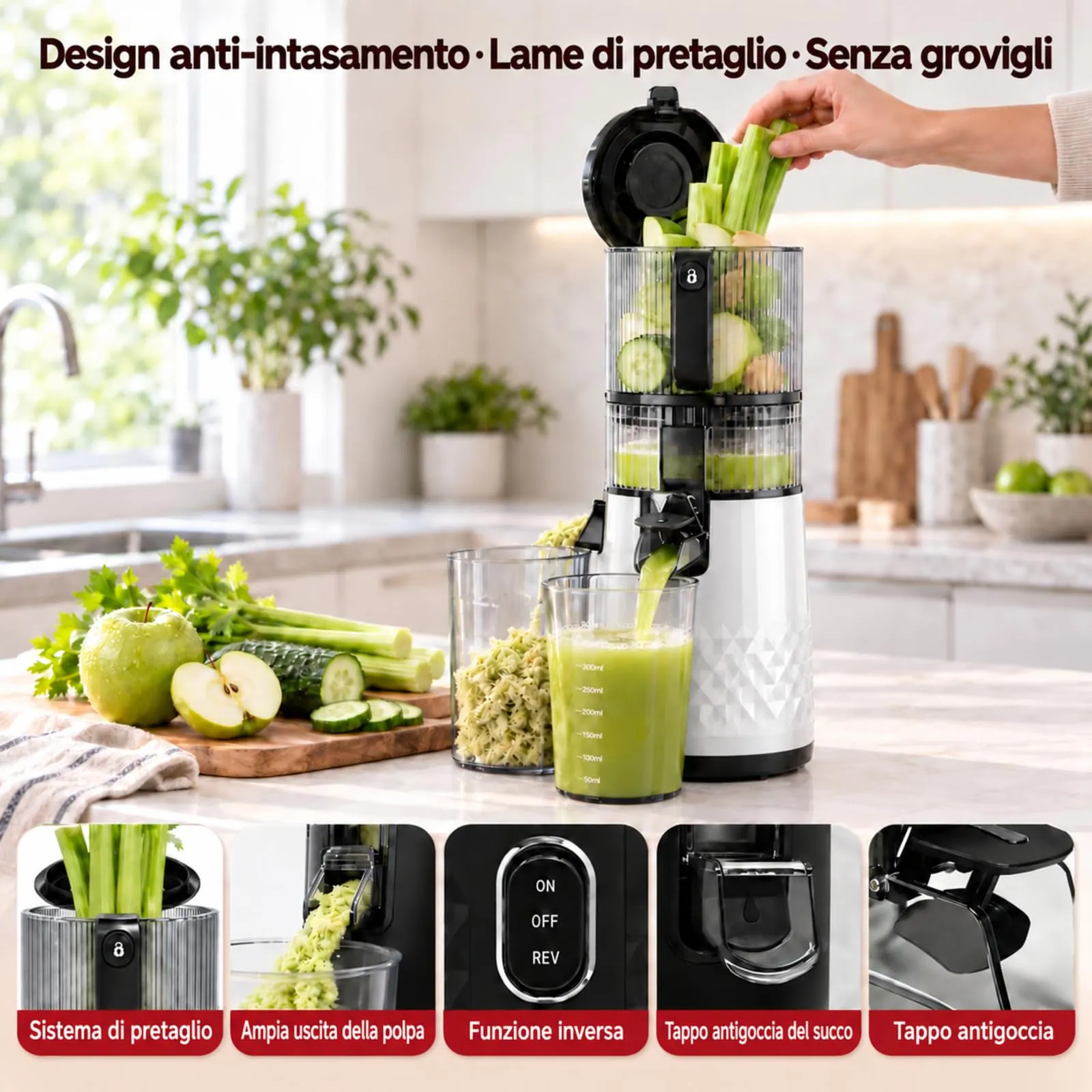 AAOBOSI Estrattore Frutta e Verdura, 165MM & 2,5L, Adatto a Frutta Intera - immagine 5