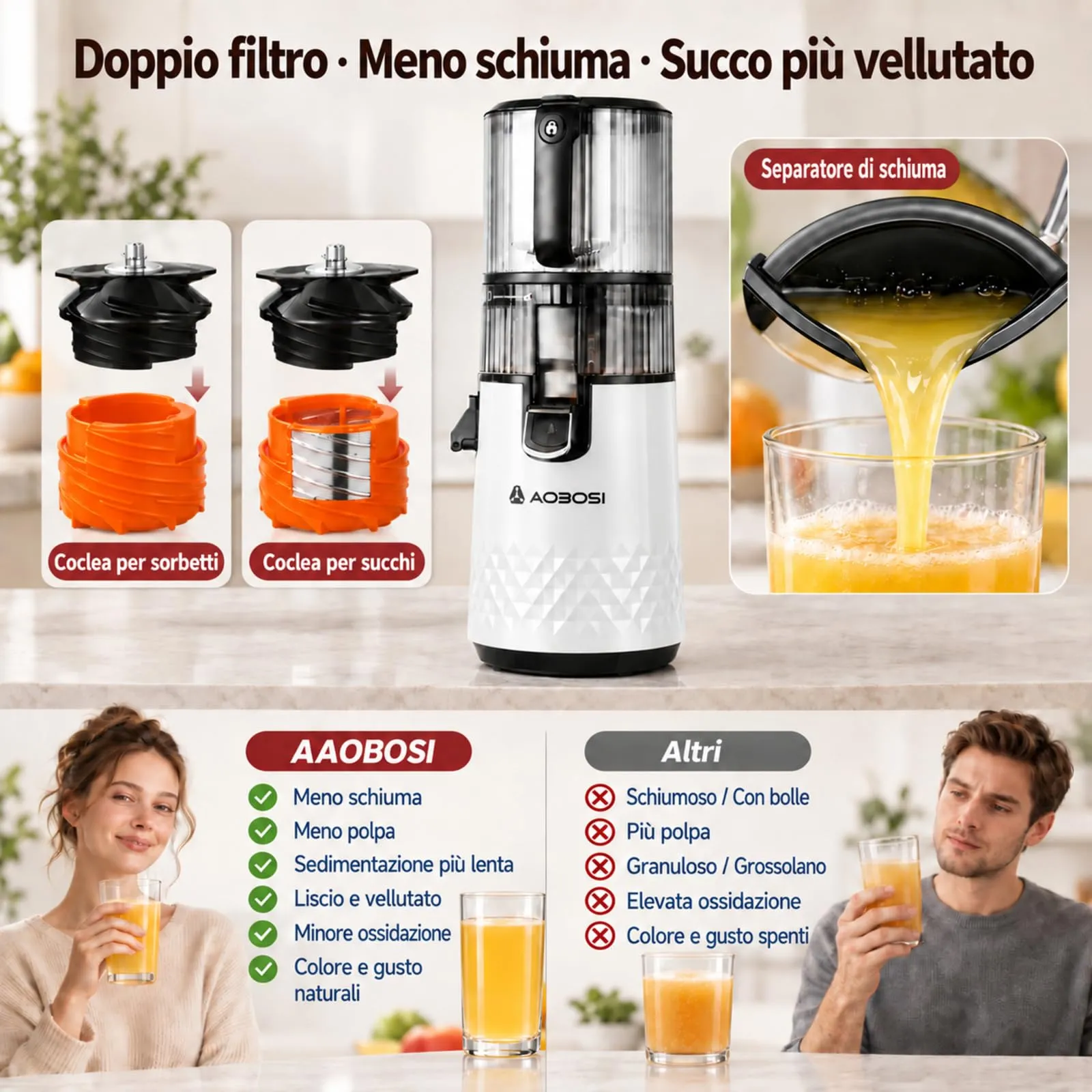 AAOBOSI Estrattore Frutta e Verdura, 165MM & 2,5L, Adatto a Frutta Intera - immagine 7
