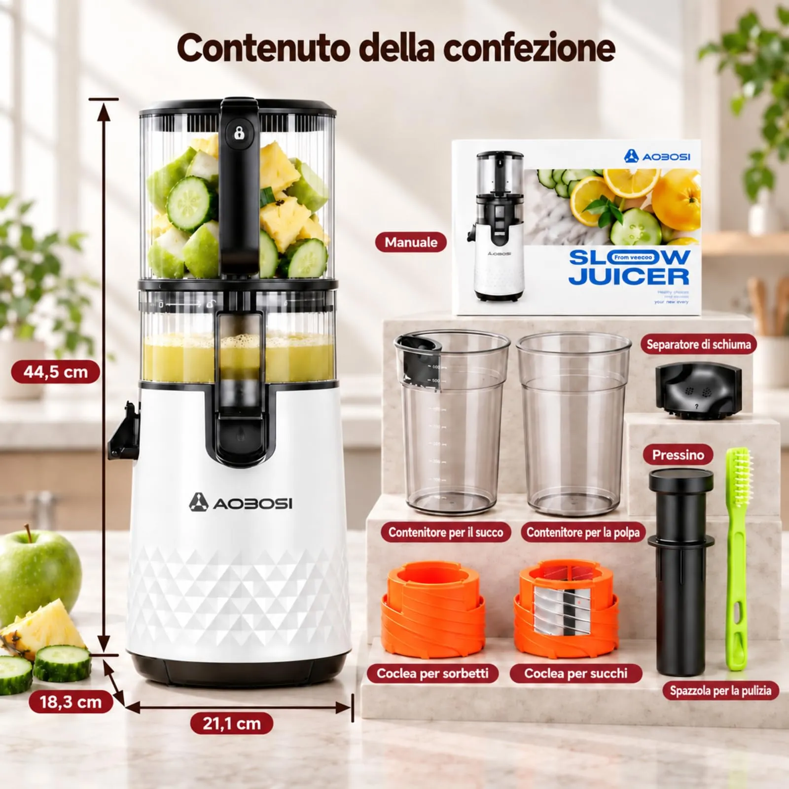 AAOBOSI Estrattore Frutta e Verdura, 165MM & 2,5L, Adatto a Frutta Intera - immagine 8