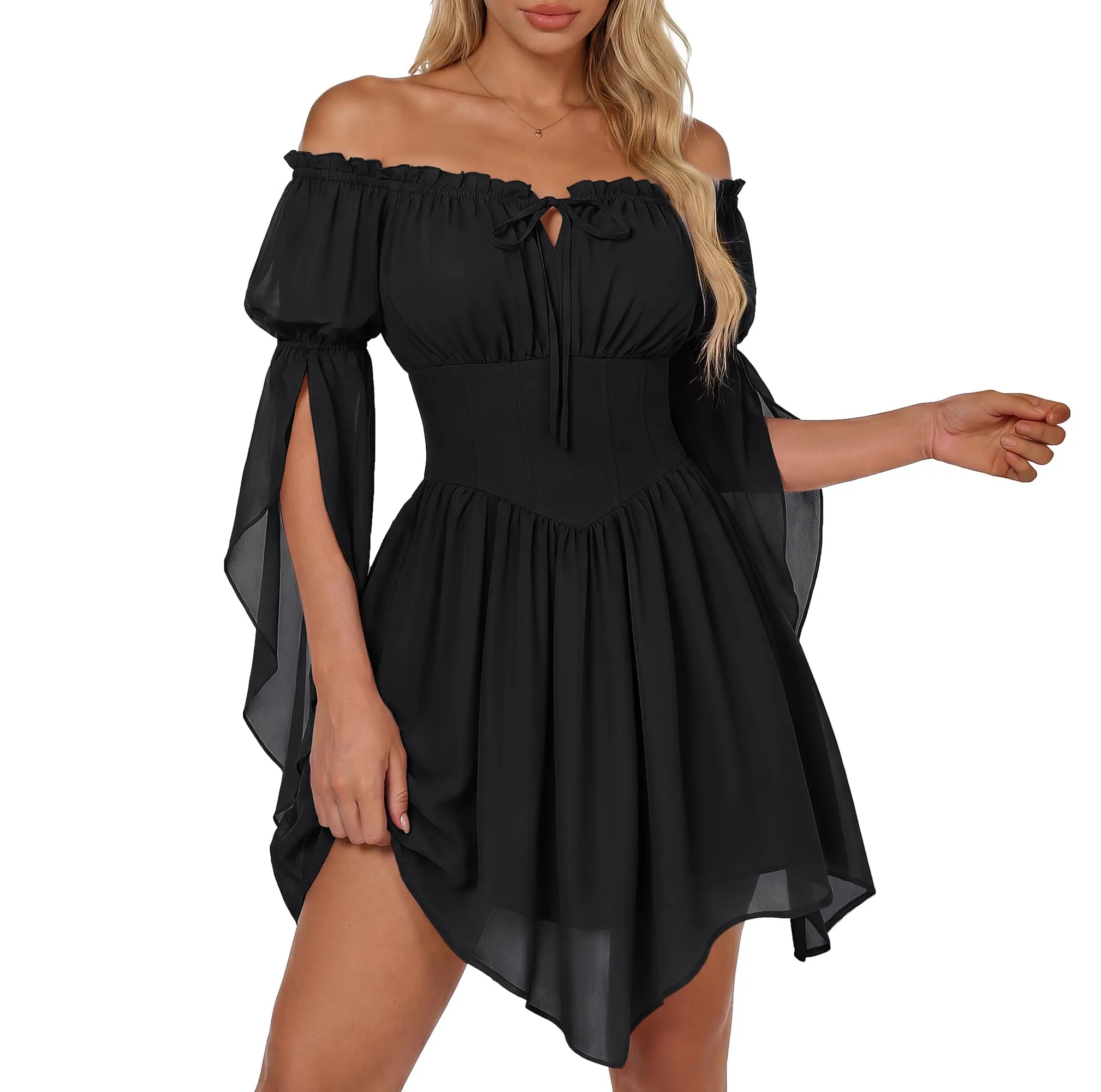 SCARLET DARKNESS Mini corsetto rinascimentale in chiffon con spalle - immagine 7
