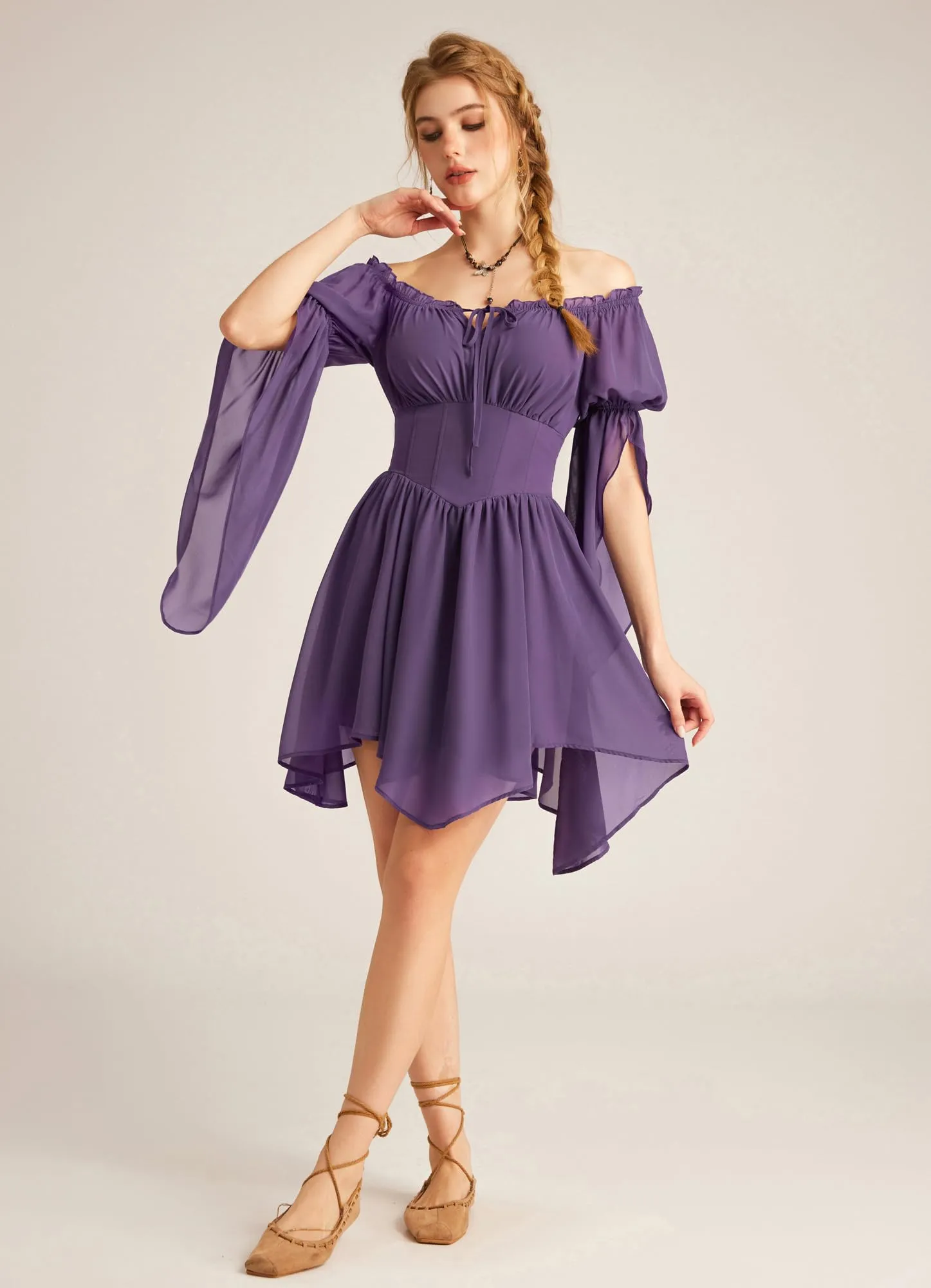 SCARLET DARKNESS Abito a corsetto rinascimentale medievale in chiffon - immagine 7