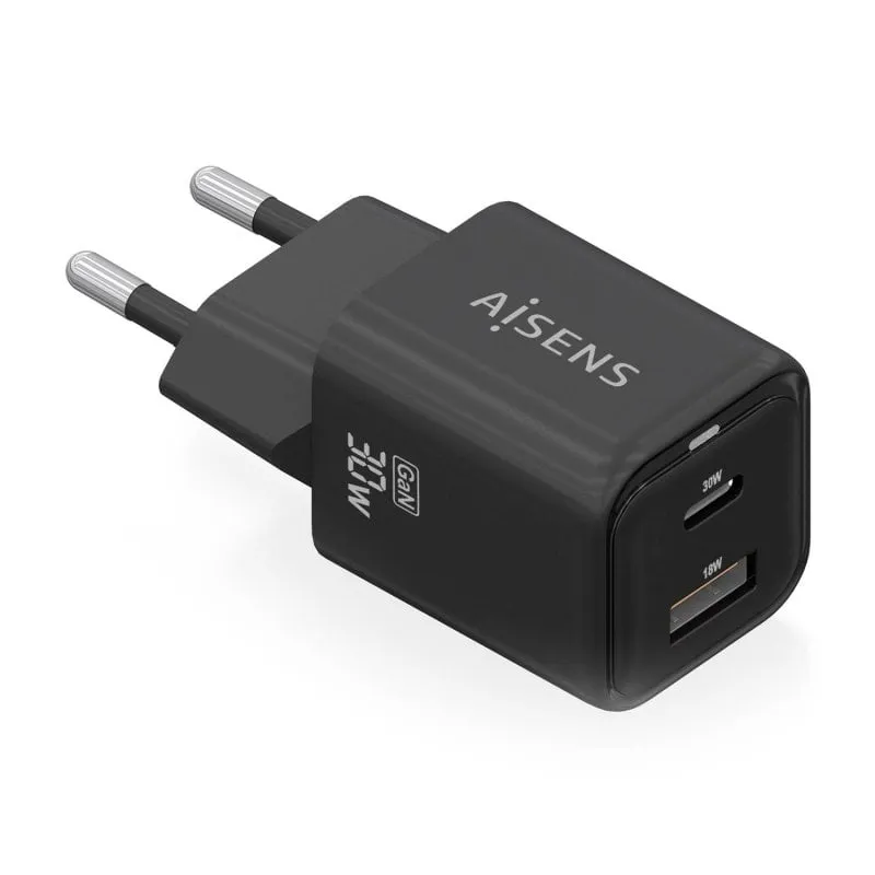 Caricabatterie Aisens ASCH-30W2P021-BK GaN 30W 1xUSB-C PD3.0 QC4.0 1xUSB-A QC3.0 Nero - immagine 1
