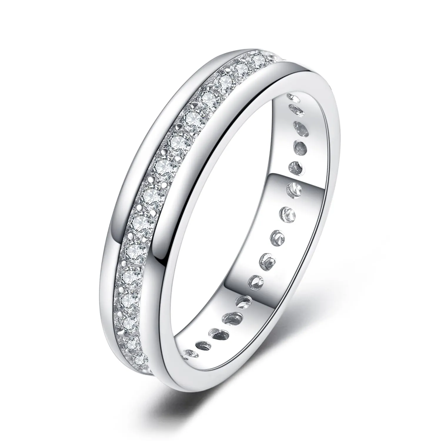 JewelryPalace Anello Donna placcato oro bianco 14K, Fedina Fidanzamento, Diamante Simulato Zirconi per Anniversario Matrimonio Promessa Sposa, Banda Eternità Canale Set, Gioielli 14.5 - immagine 1