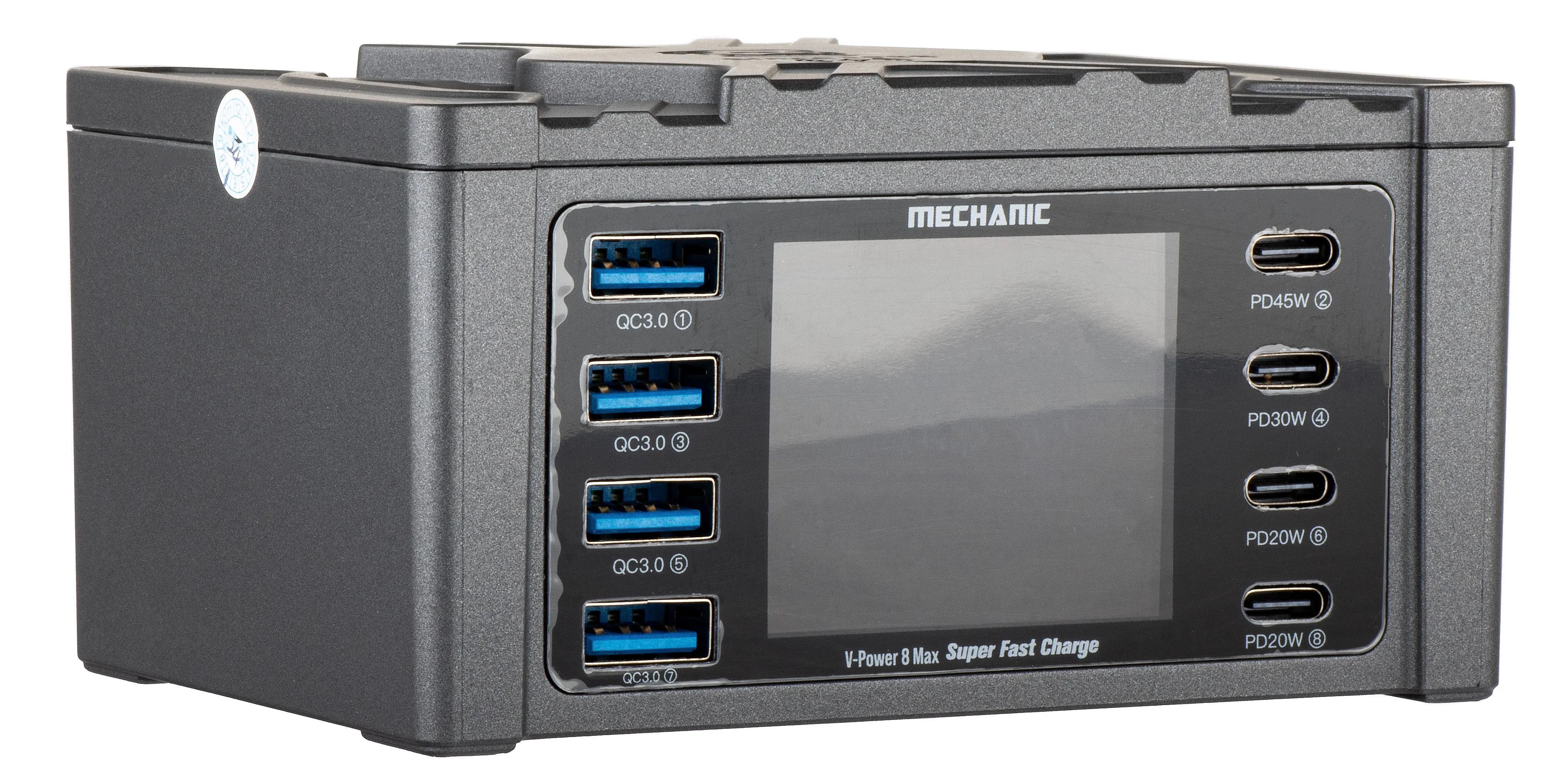 Caricabatterie Stazione Mechanic V-Power Max con Display, 115W, 3A, 4 x USB-A - 4 x USB-C, Nero - immagine 1