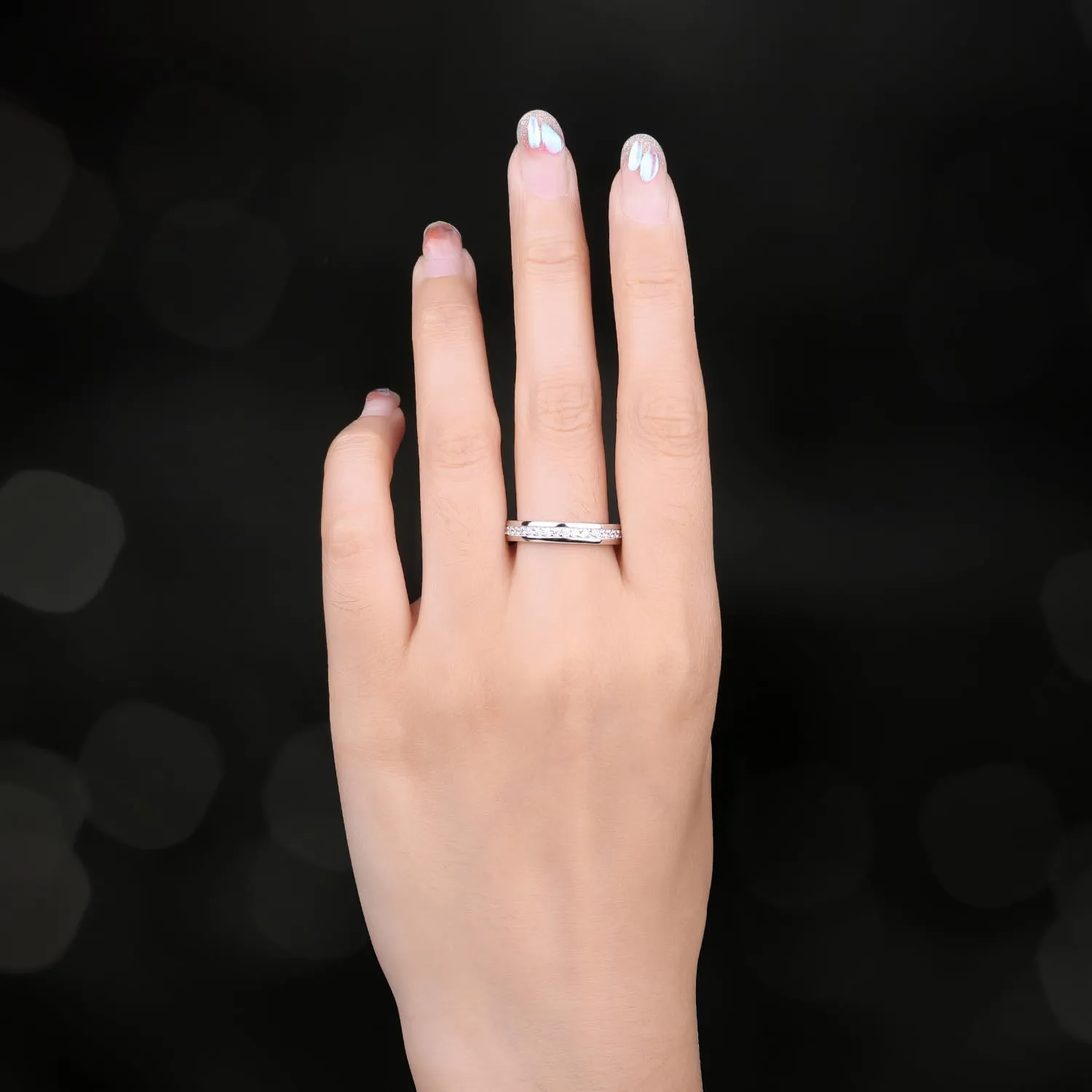 JewelryPalace Anello Donna placcato oro bianco 14K, Fedina Fidanzamento, Diamante Simulato Zirconi per Anniversario Matrimonio Promessa Sposa, Banda Eternità Canale Set, Gioielli 13 - immagine 6