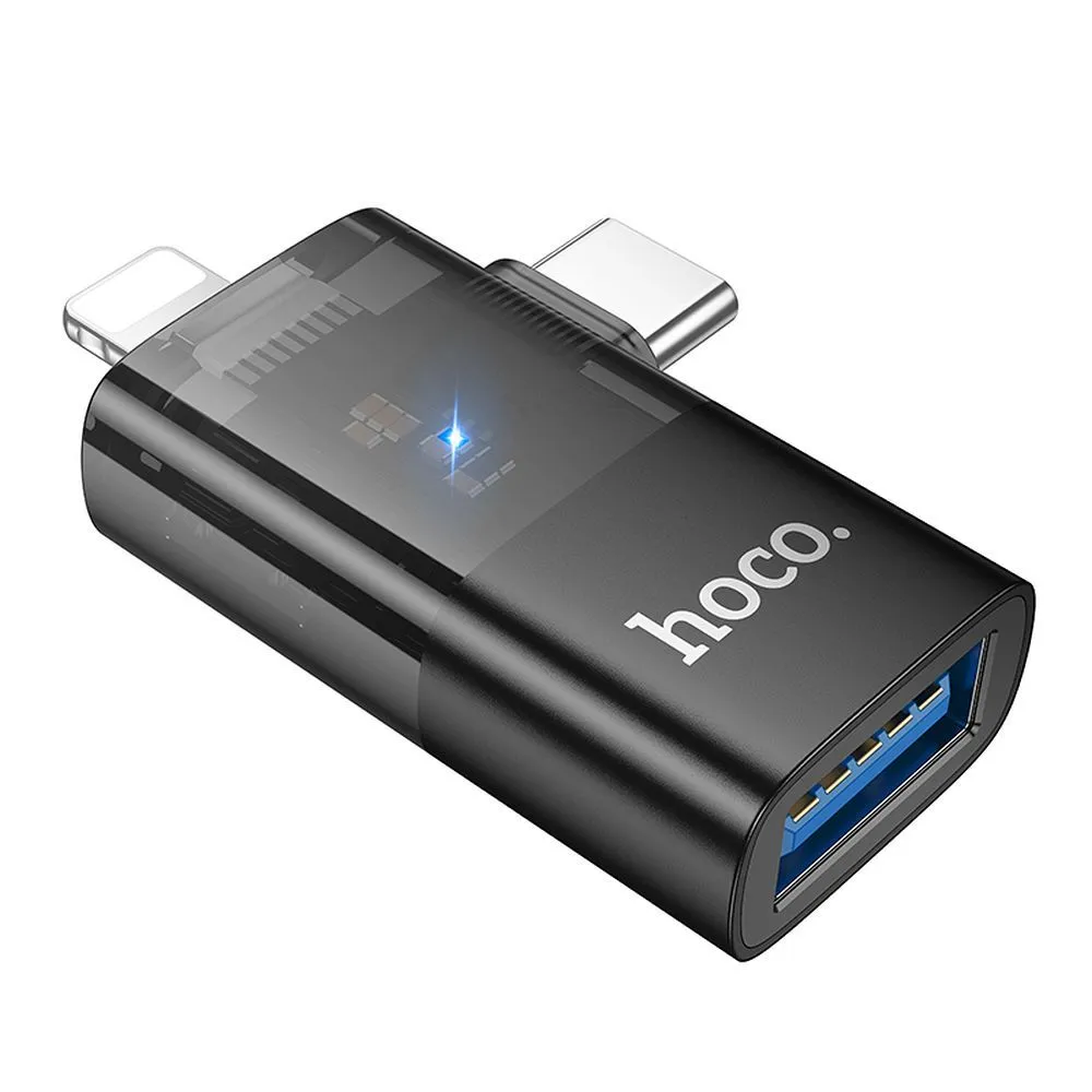 Adattatore OTG Lightning / USB-C - USB-A HOCO UA36E, Nero - immagine 1