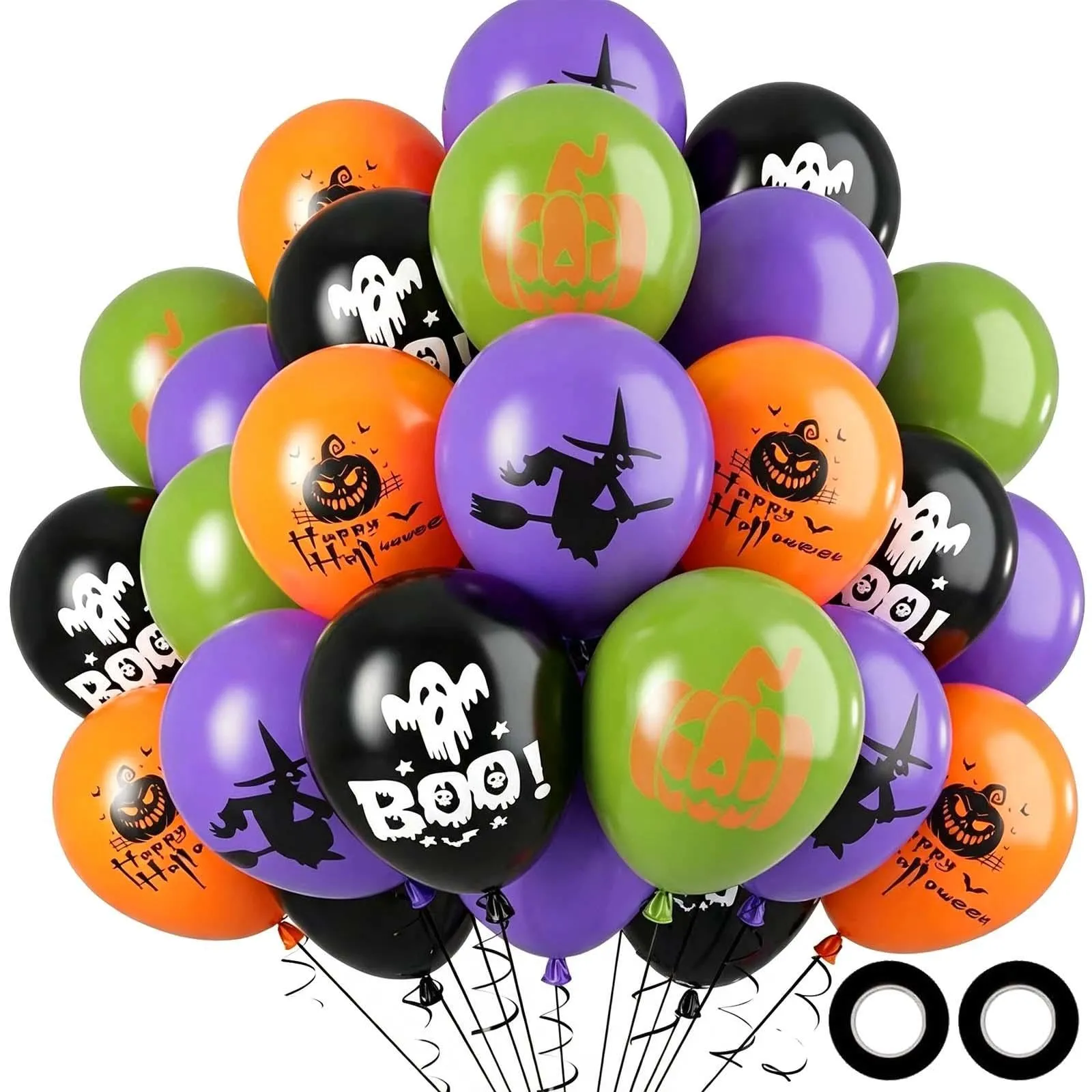 GEFIRE 50 Palloncini Halloween 4 Colori con BOO Fantasie - immagine 1
