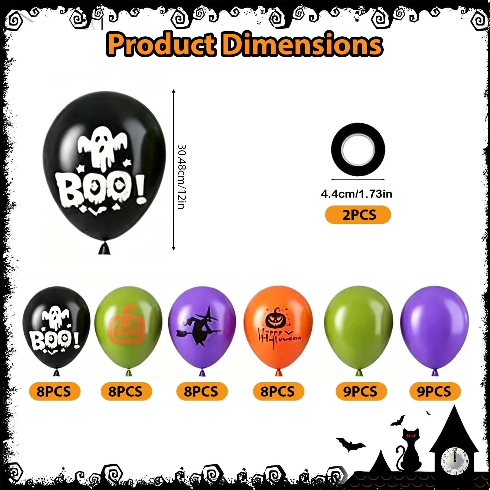 GEFIRE 50 Palloncini Halloween 4 Colori con BOO Fantasie - immagine 2